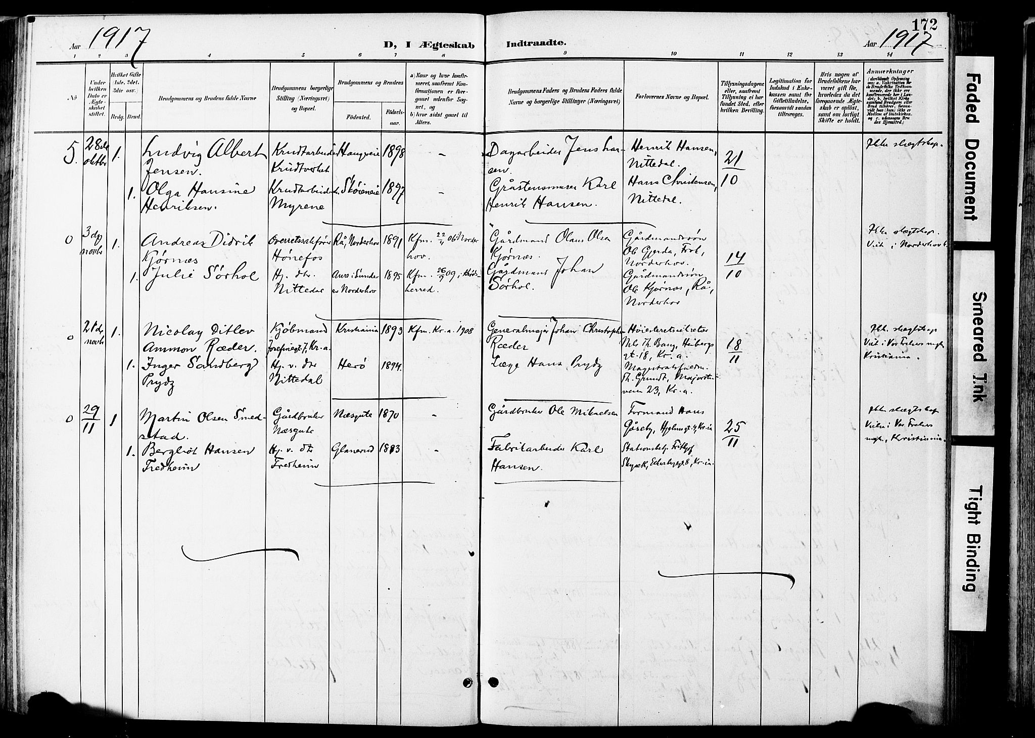 Nittedal prestekontor Kirkebøker, AV/SAO-A-10365a/F/Fa/L0008: Parish register (official) no. I 8, 1902-1926, p. 172