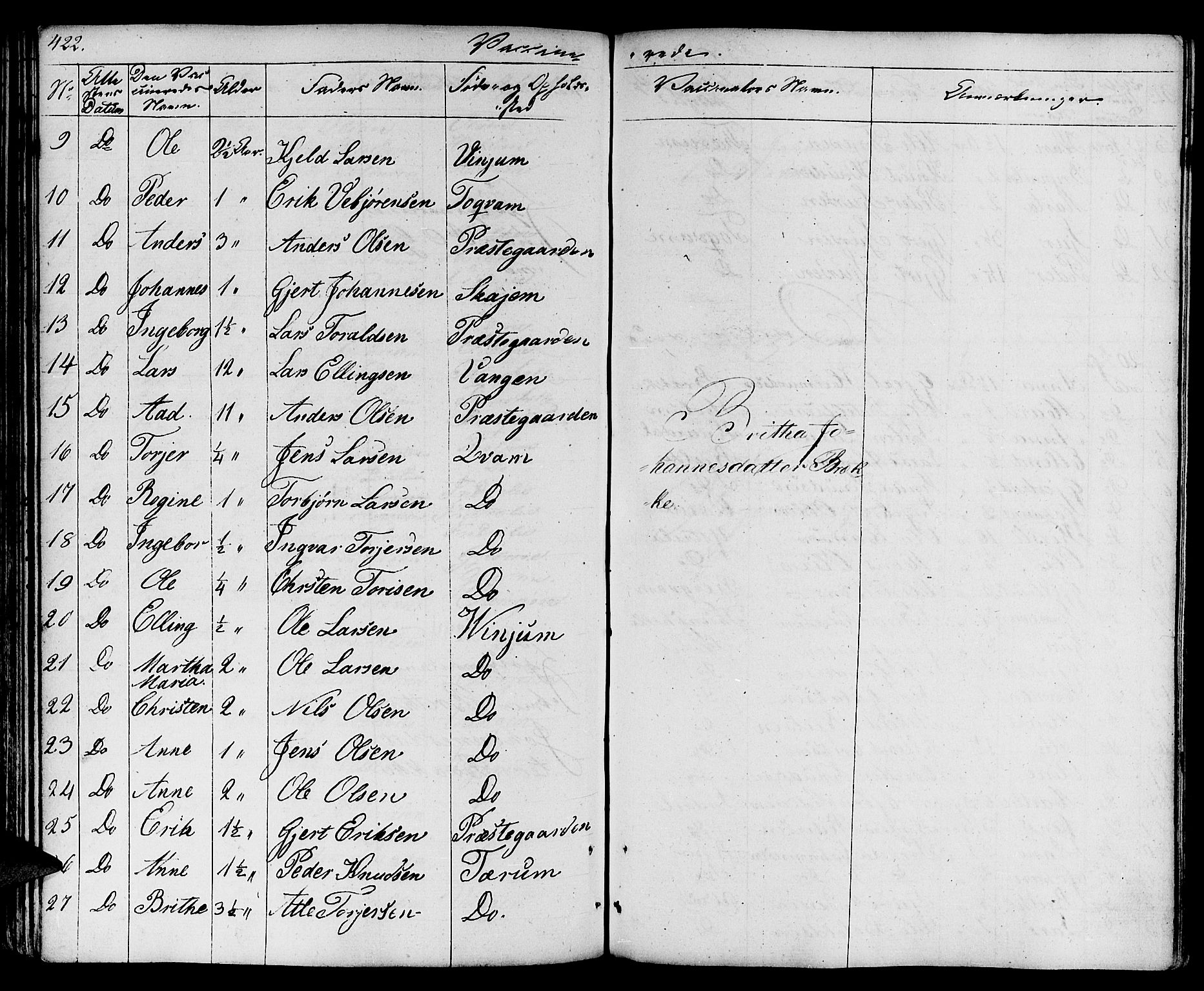 Aurland sokneprestembete, SAB/A-99937/H/Ha/Haa/L0006: Parish register (official) no. A 6, 1821-1859, p. 422