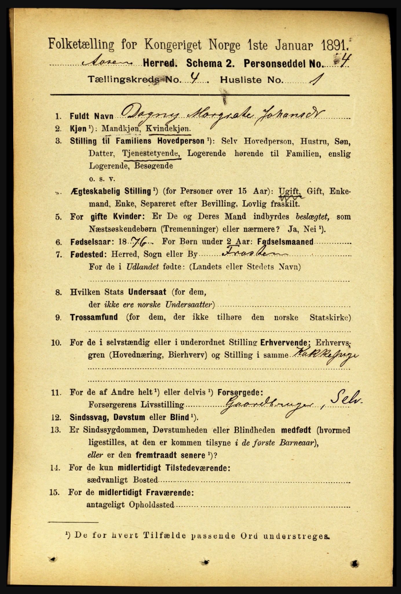 RA, 1891 census for 1716 Åsen, 1891, p. 1419