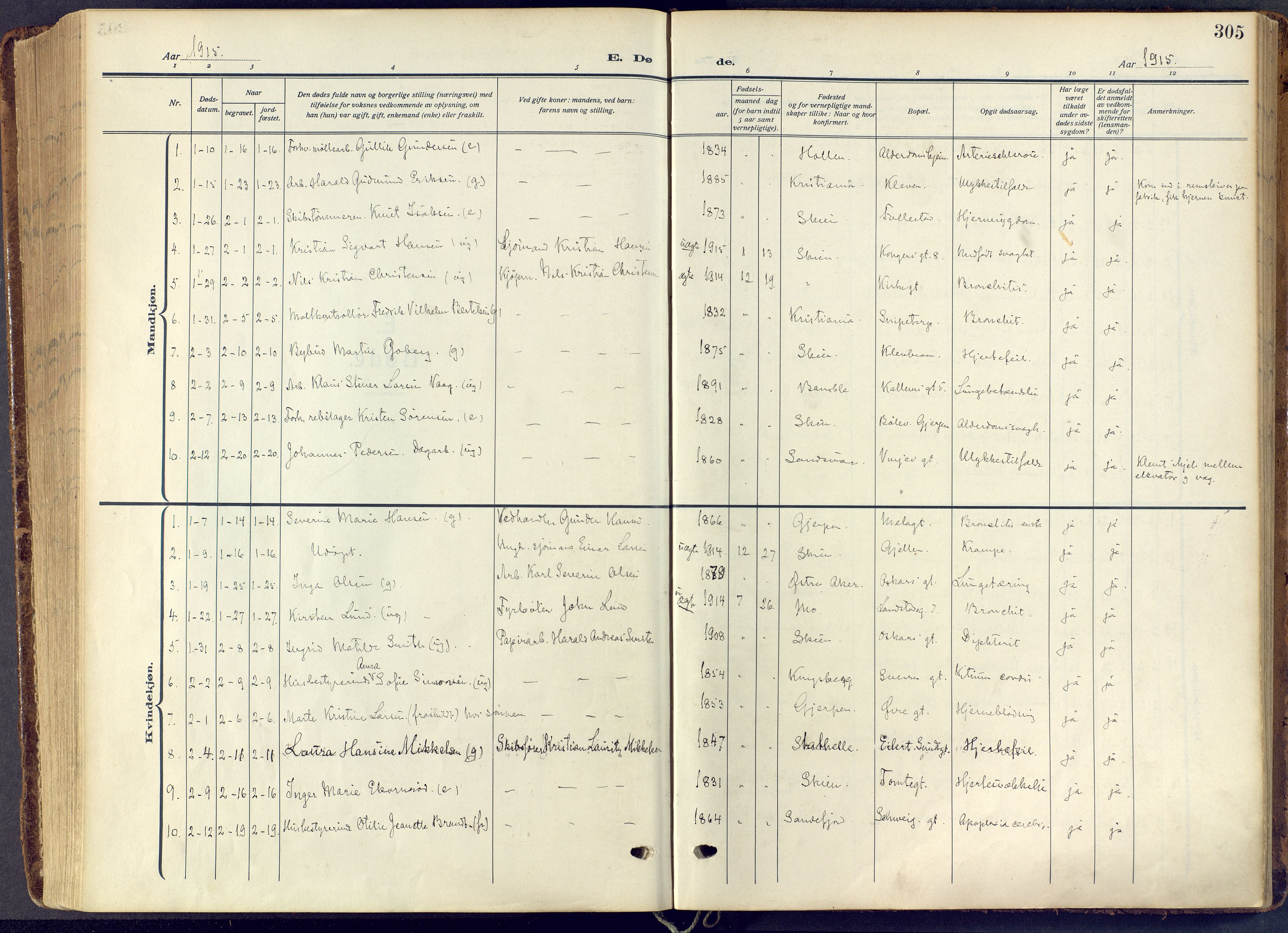 Skien kirkebøker, SAKO/A-302/F/Fa/L0013: Parish register (official) no. 13, 1915-1921, p. 305