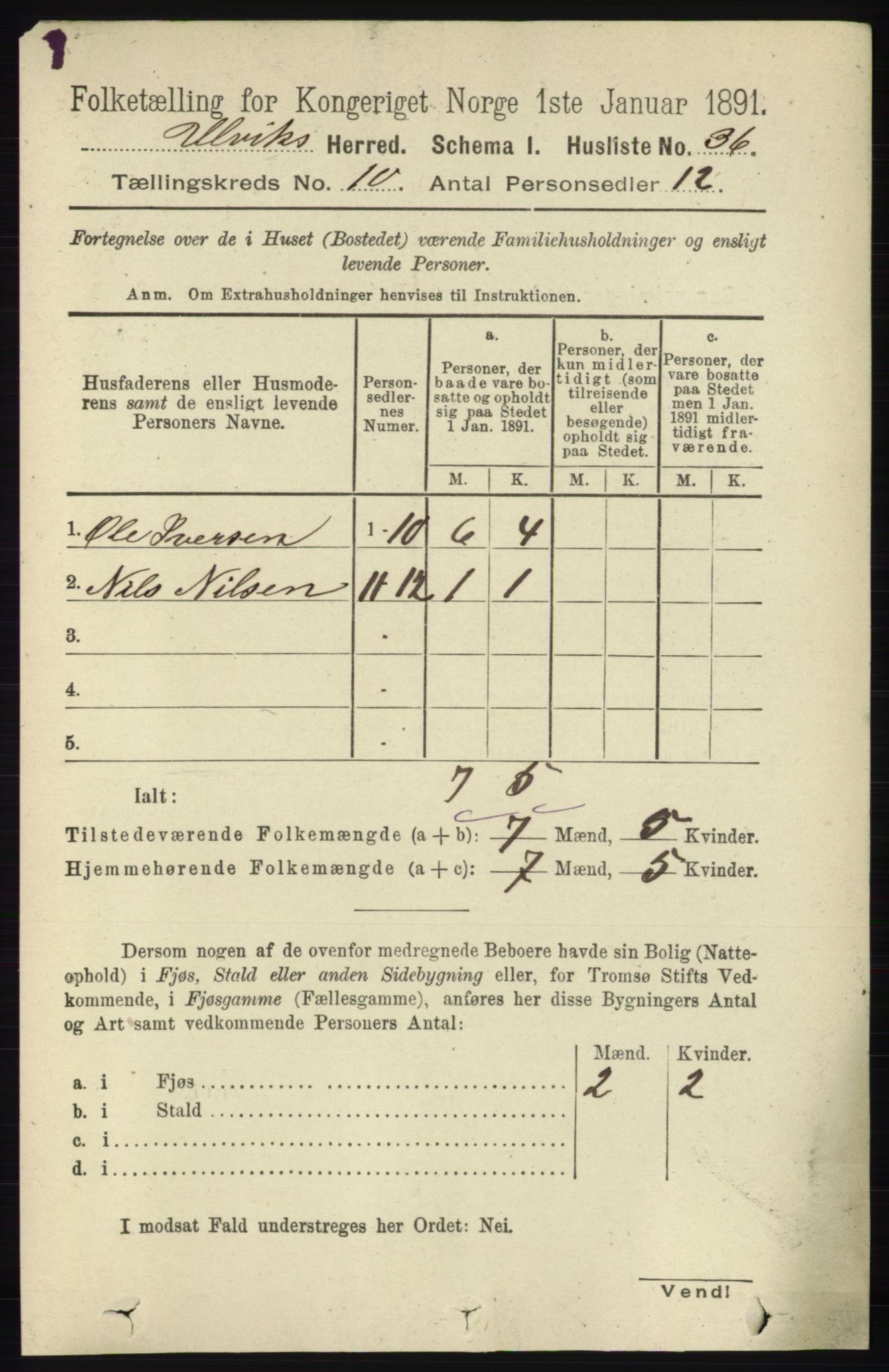 RA, 1891 census for 1233 Ulvik, 1891, p. 3220