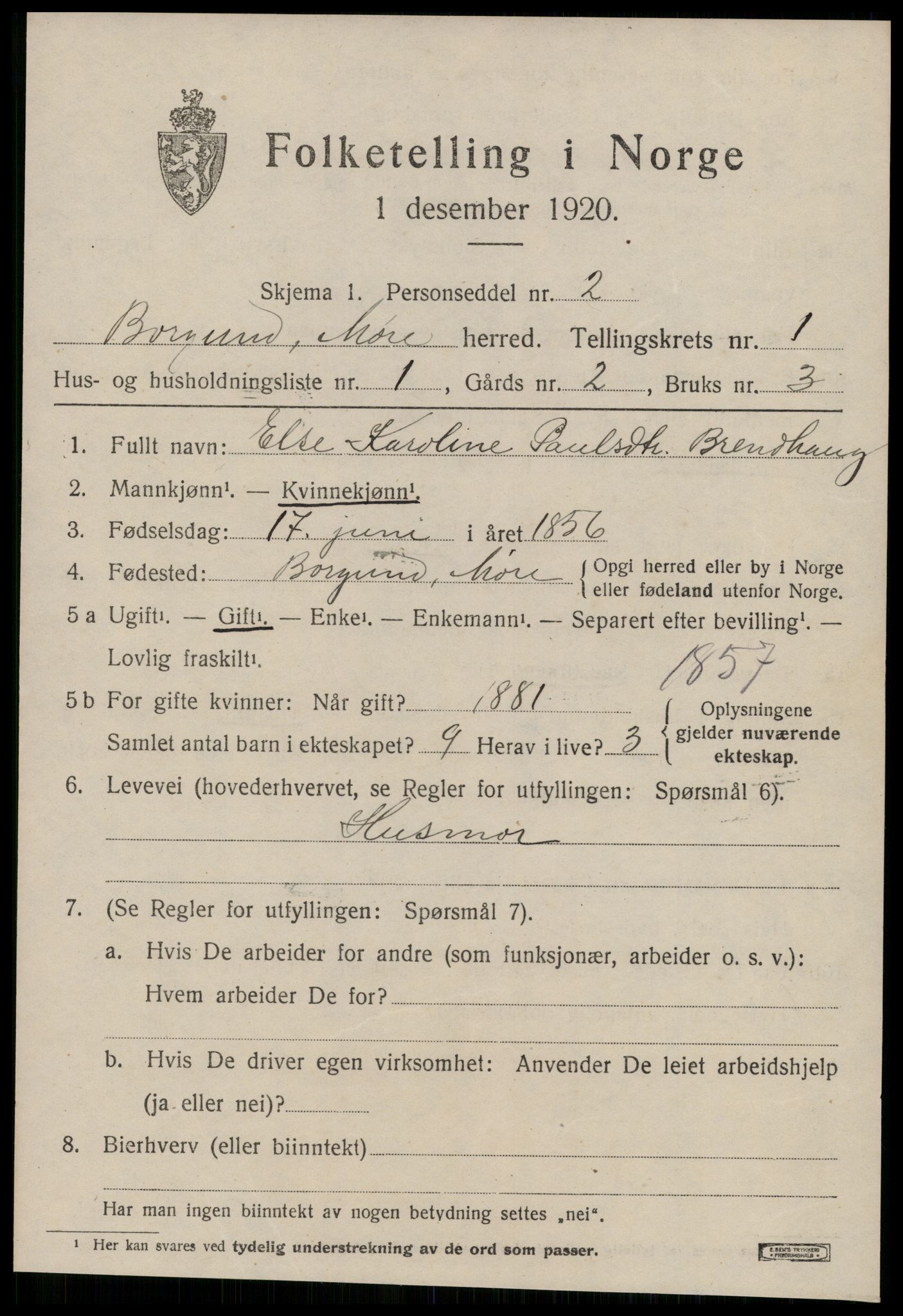 SAT, 1920 census for Borgund, 1920, p. 2408