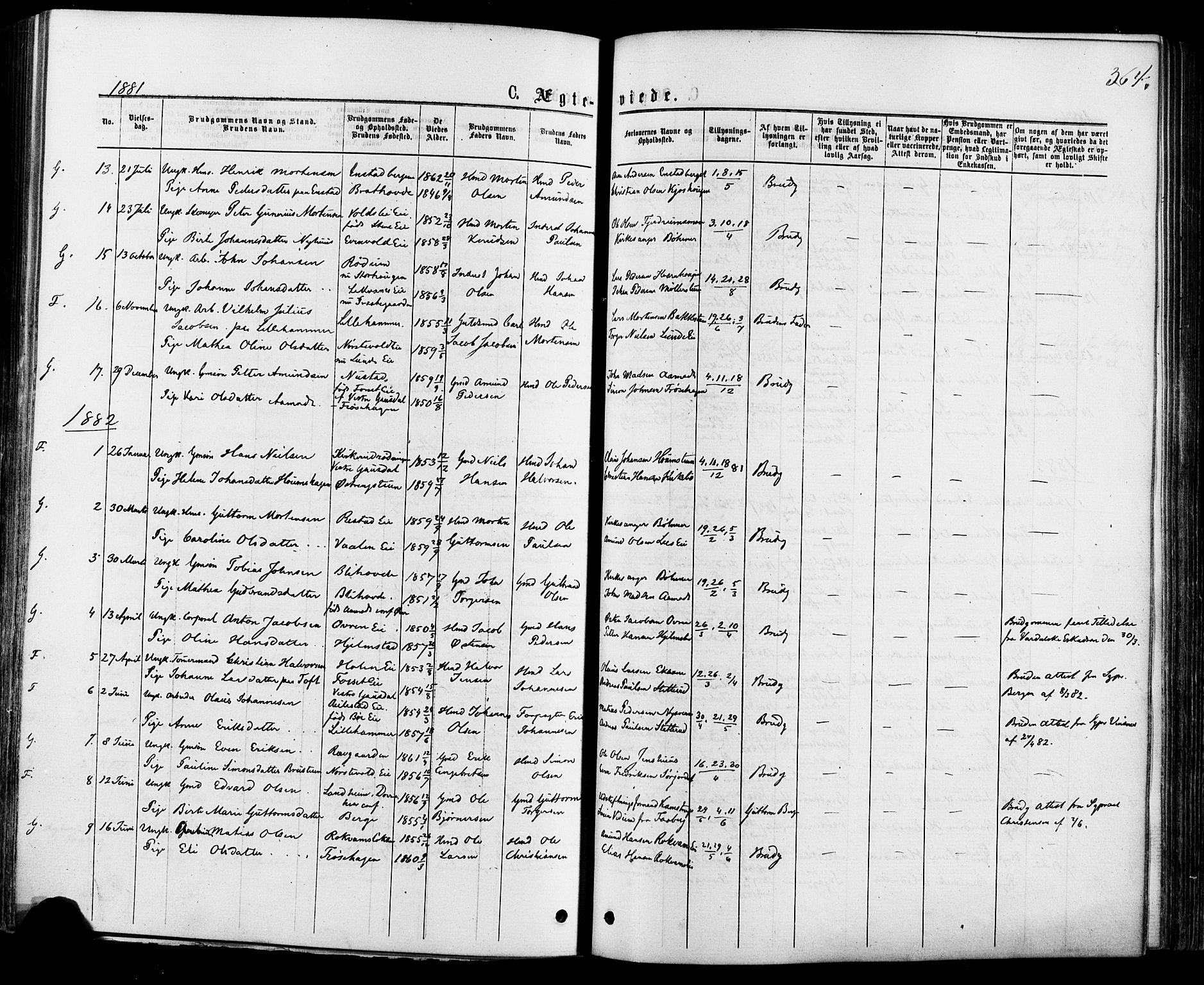Østre Gausdal prestekontor, SAH/PREST-092/H/Ha/Haa/L0001: Parish register (official) no. 1, 1874-1886, p. 364