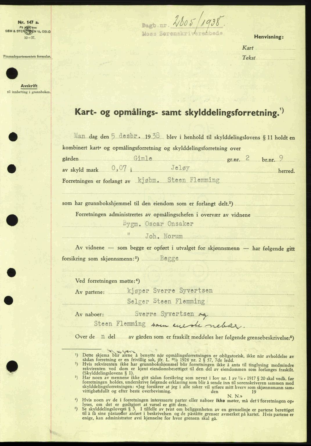 Moss sorenskriveri, SAO/A-10168: Mortgage book no. A5, 1938-1939, Diary no: : 2805/1938