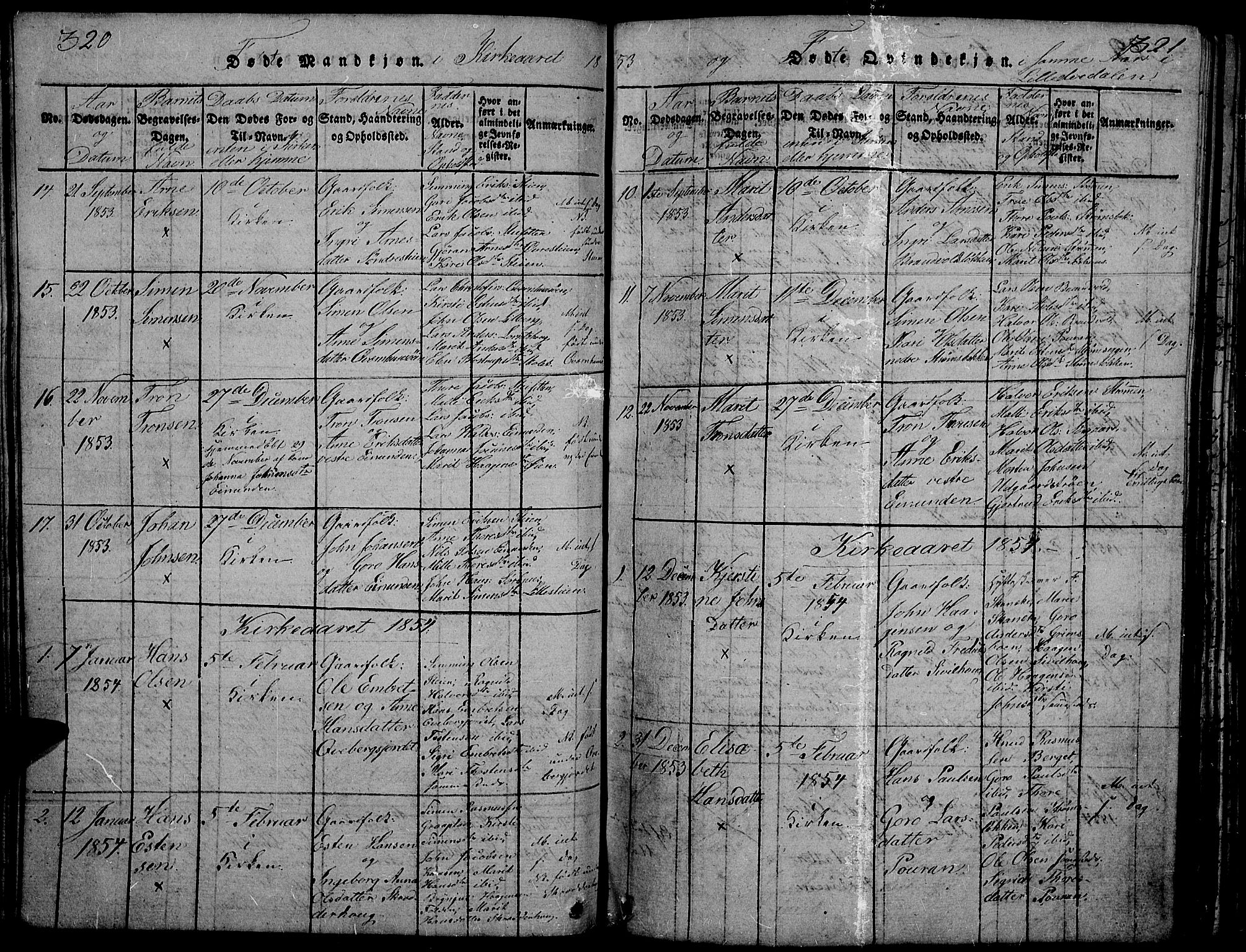 Tynset prestekontor, SAH/PREST-058/H/Ha/Hab/L0002: Parish register (copy) no. 2, 1814-1862, p. 320-321