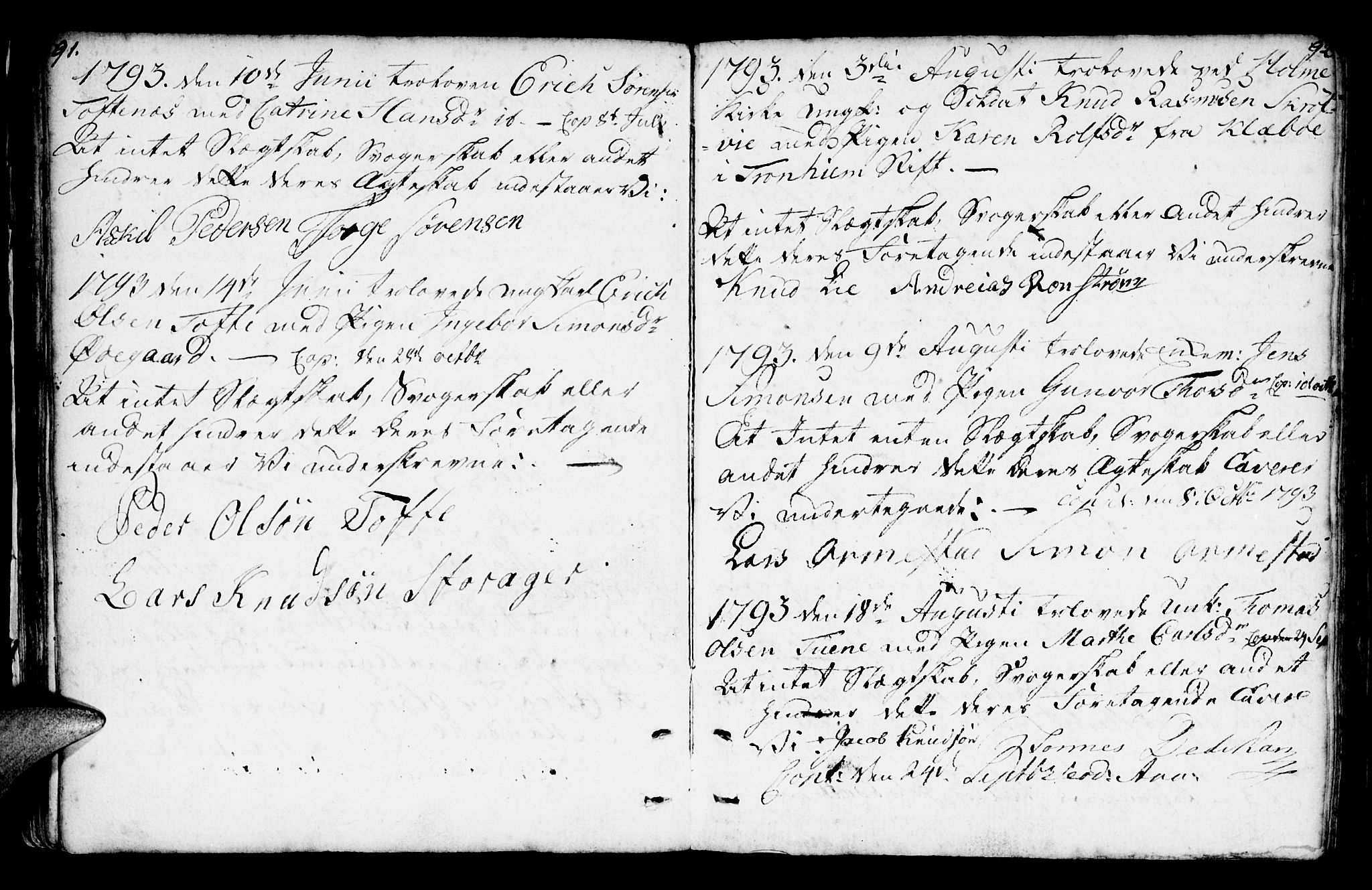 Mandal sokneprestkontor, SAK/1111-0030/F/Fa/Faa/L0007: Parish register (official) no. A 7, 1783-1818, p. 91-92