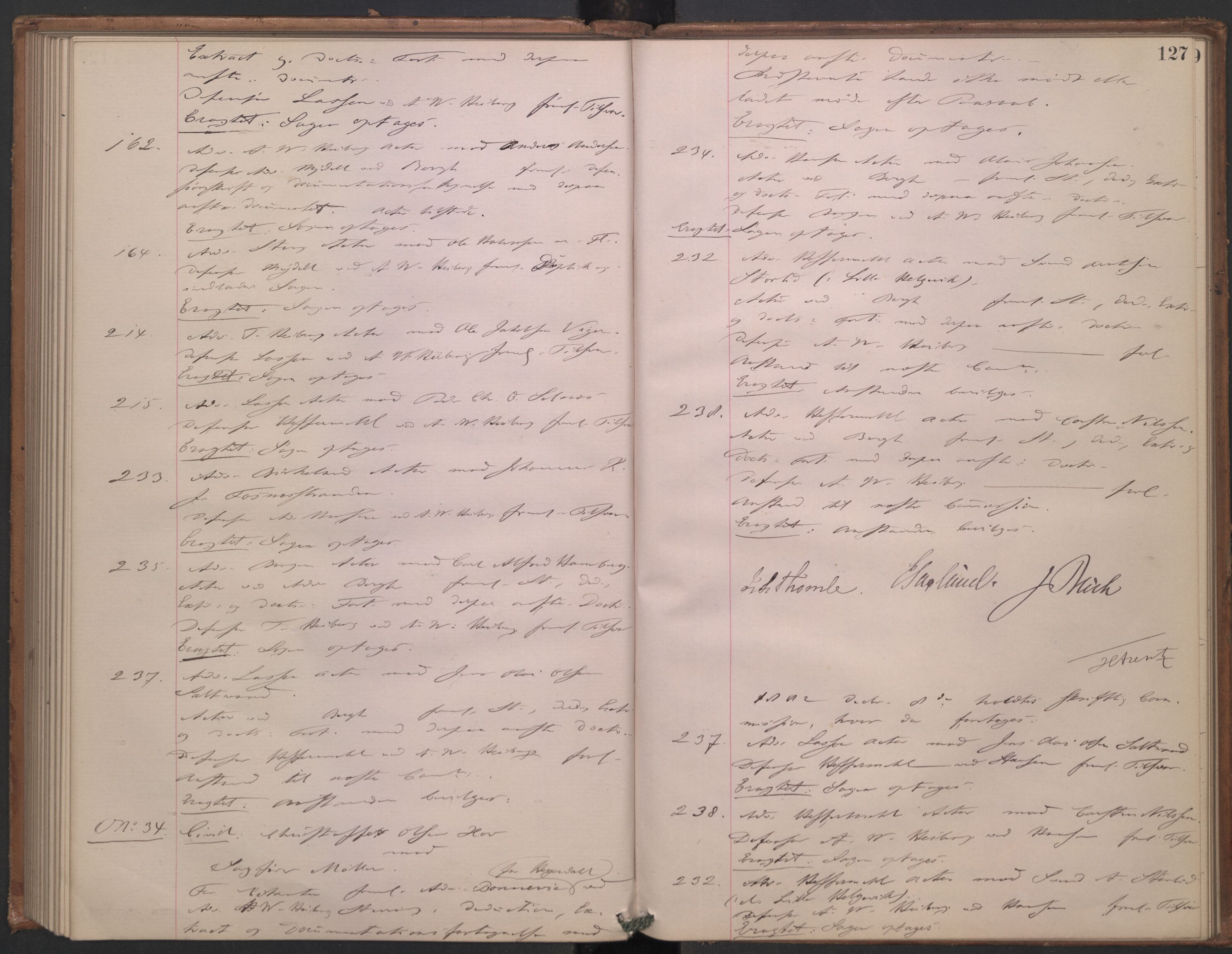 Høyesterett, AV/RA-S-1002/E/Ef/L0014: Protokoll over saker som gikk til skriftlig behandling, 1879-1884, p. 126b-127a