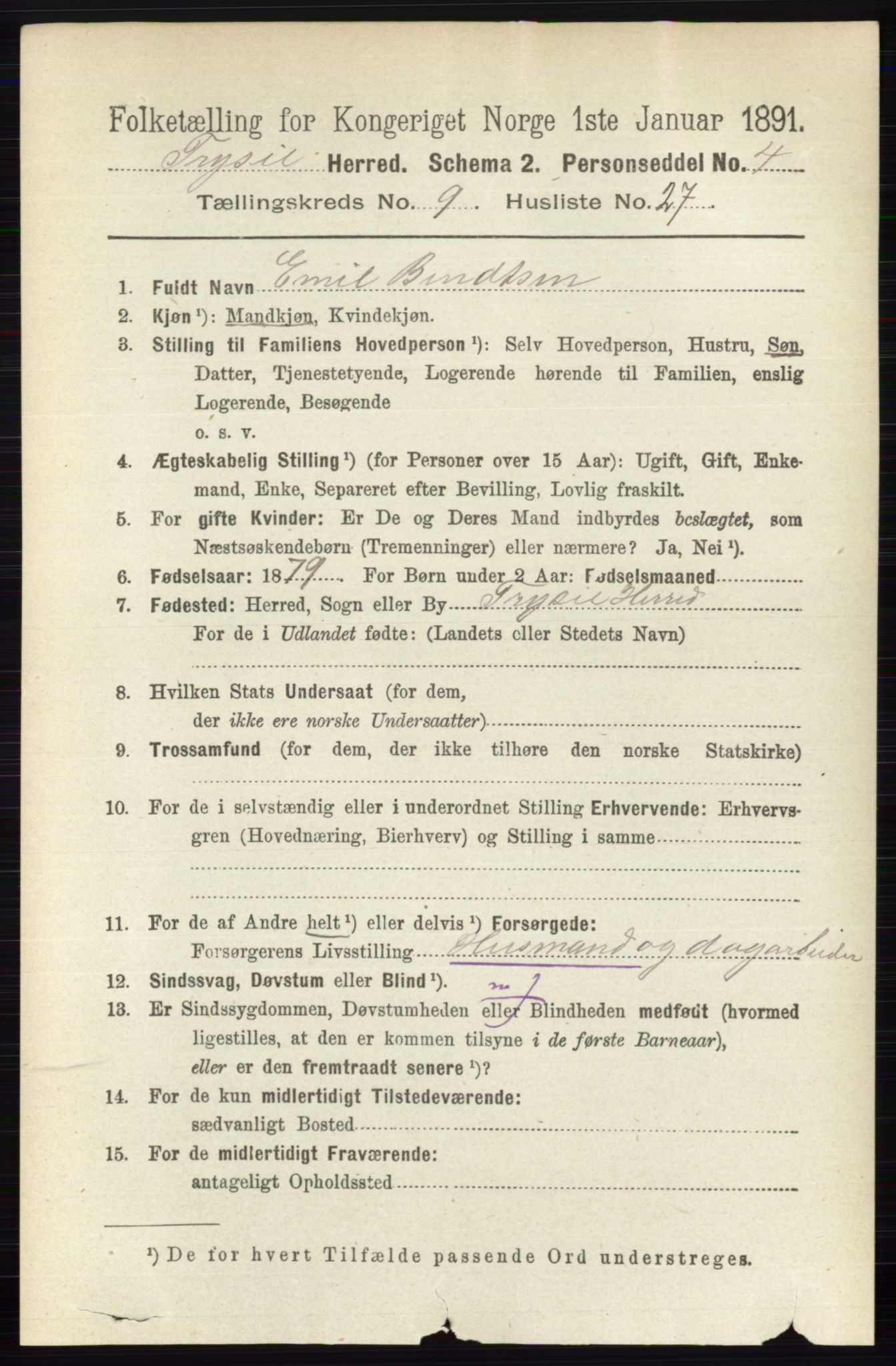 RA, 1891 census for 0428 Trysil, 1891, p. 4376