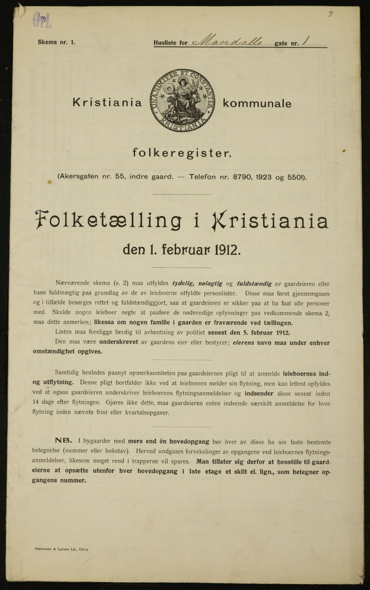 OBA, Municipal Census 1912 for Kristiania, 1912, p. 60487