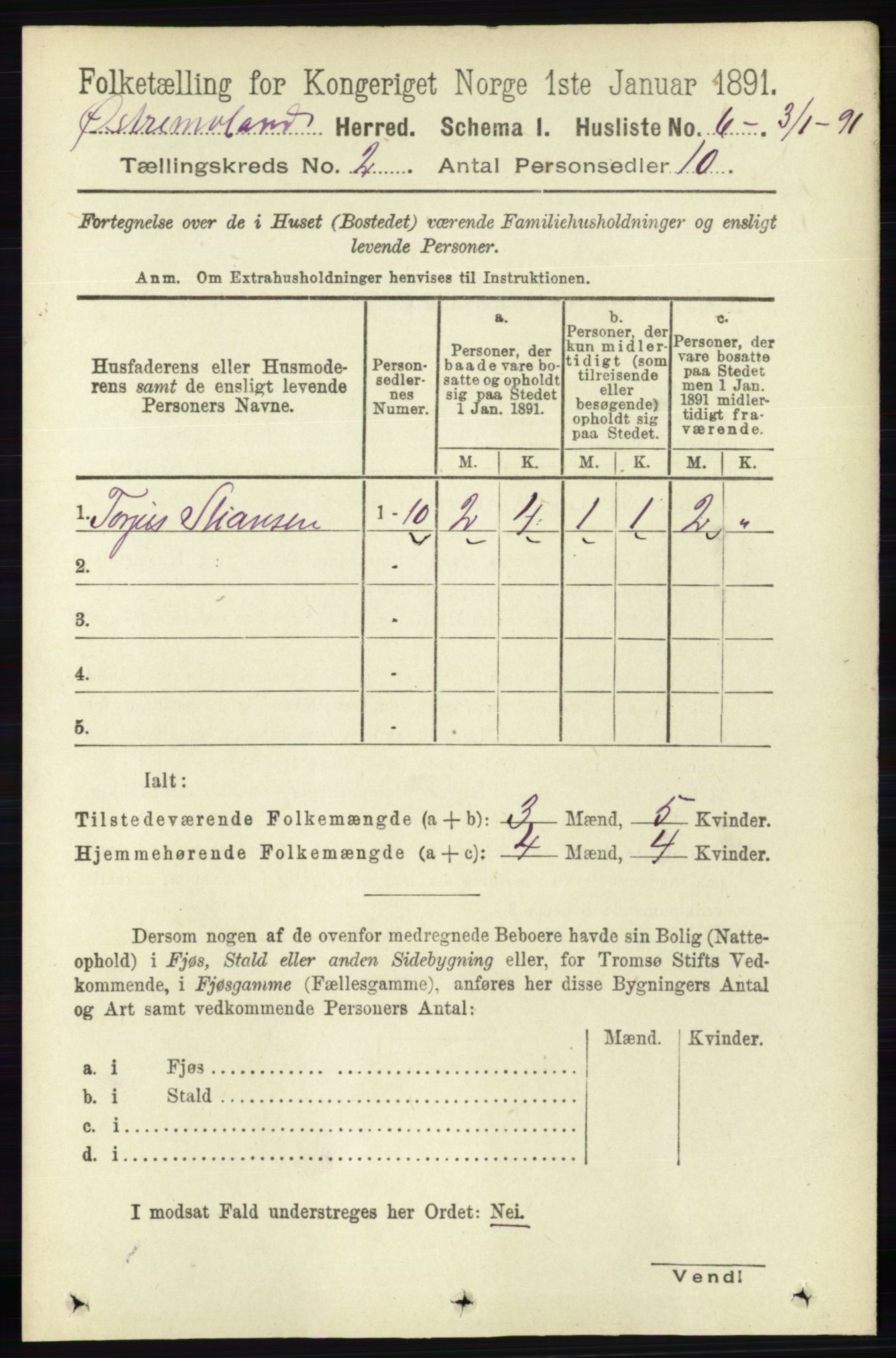 RA, 1891 census for 0918 Austre Moland, 1891, p. 570