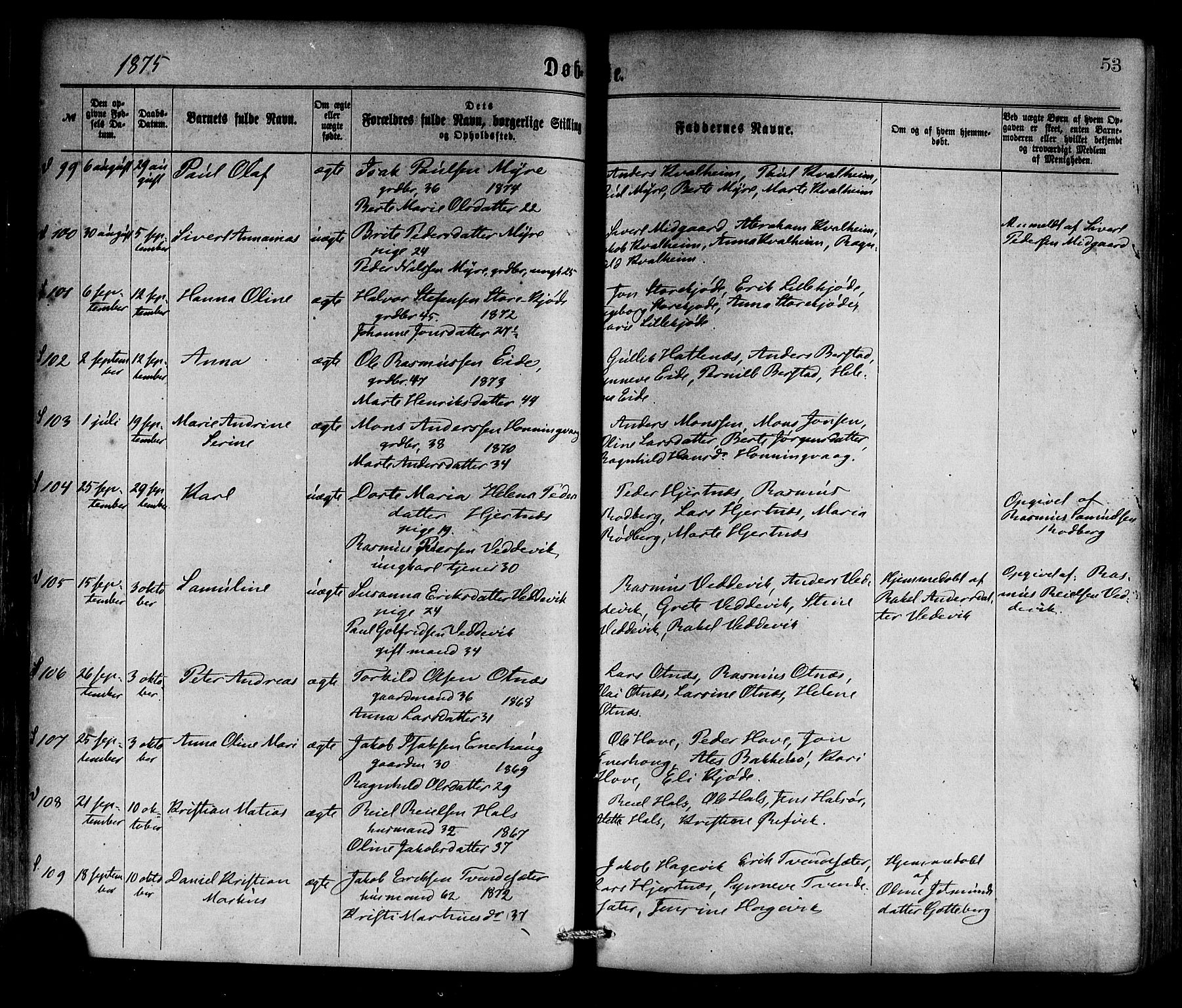 Selje sokneprestembete, SAB/A-99938/H/Ha/Haa/Haaa: Parish register (official) no. A 12, 1870-1880, p. 53