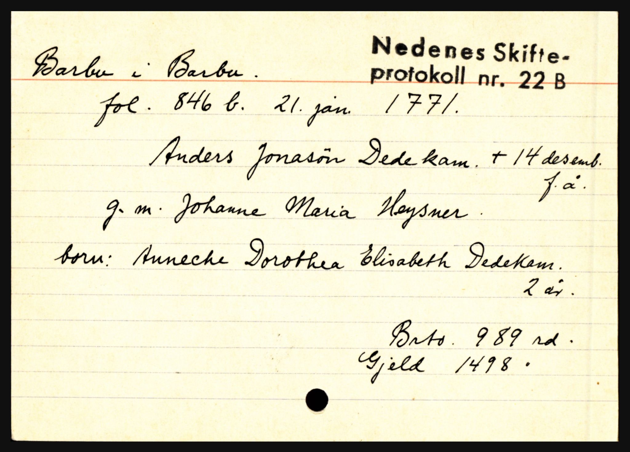 Nedenes sorenskriveri før 1824, SAK/1221-0007/H, p. 2043