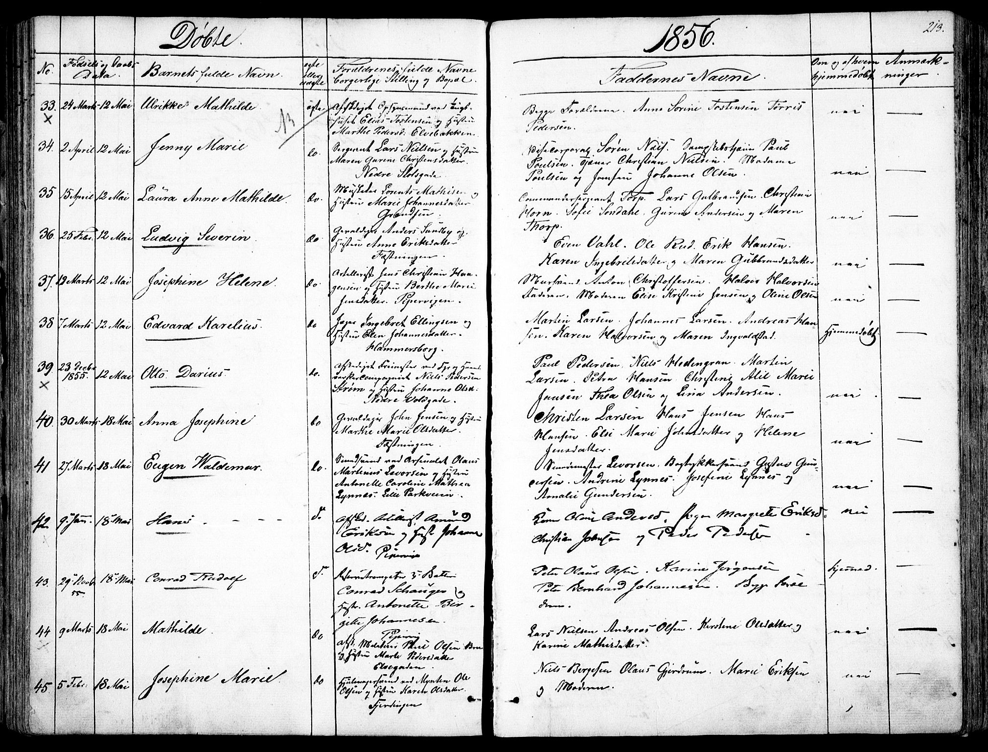 Garnisonsmenigheten Kirkebøker, AV/SAO-A-10846/F/Fa/L0008: Parish register (official) no. 8, 1842-1859, p. 213