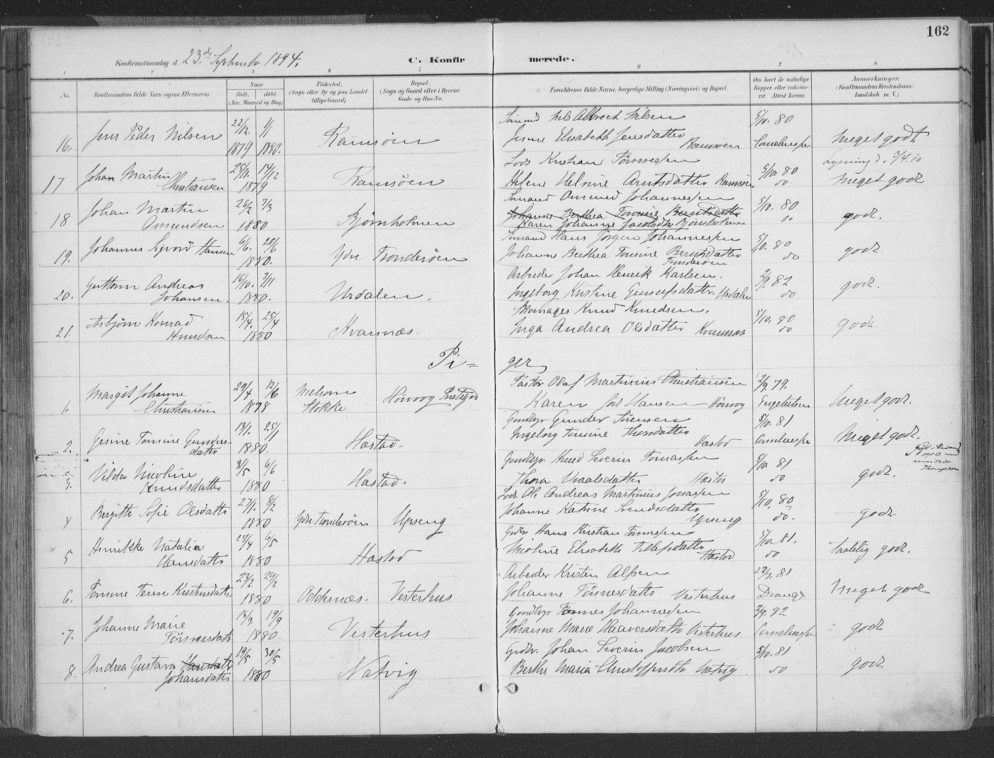 Høvåg sokneprestkontor, AV/SAK-1111-0025/F/Fa/L0006: Parish register (official) no. A 6, 1894-1923, p. 162