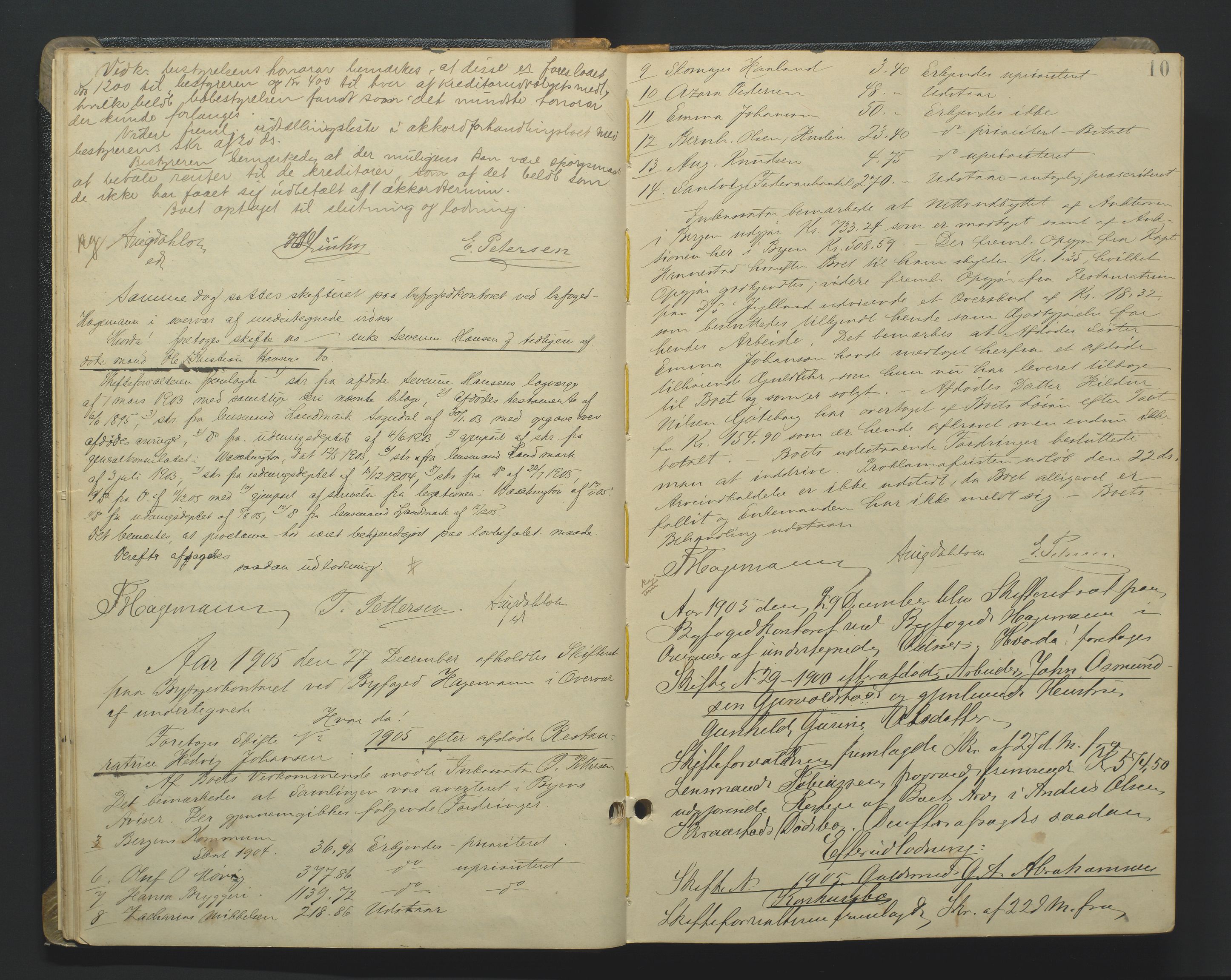 Kristiansand byrett, AV/SAK-1223-0001/H/Hc/L0048: Skifteforhandlingsprotokoll nr. 8, med register, 1905-1913, p. 10