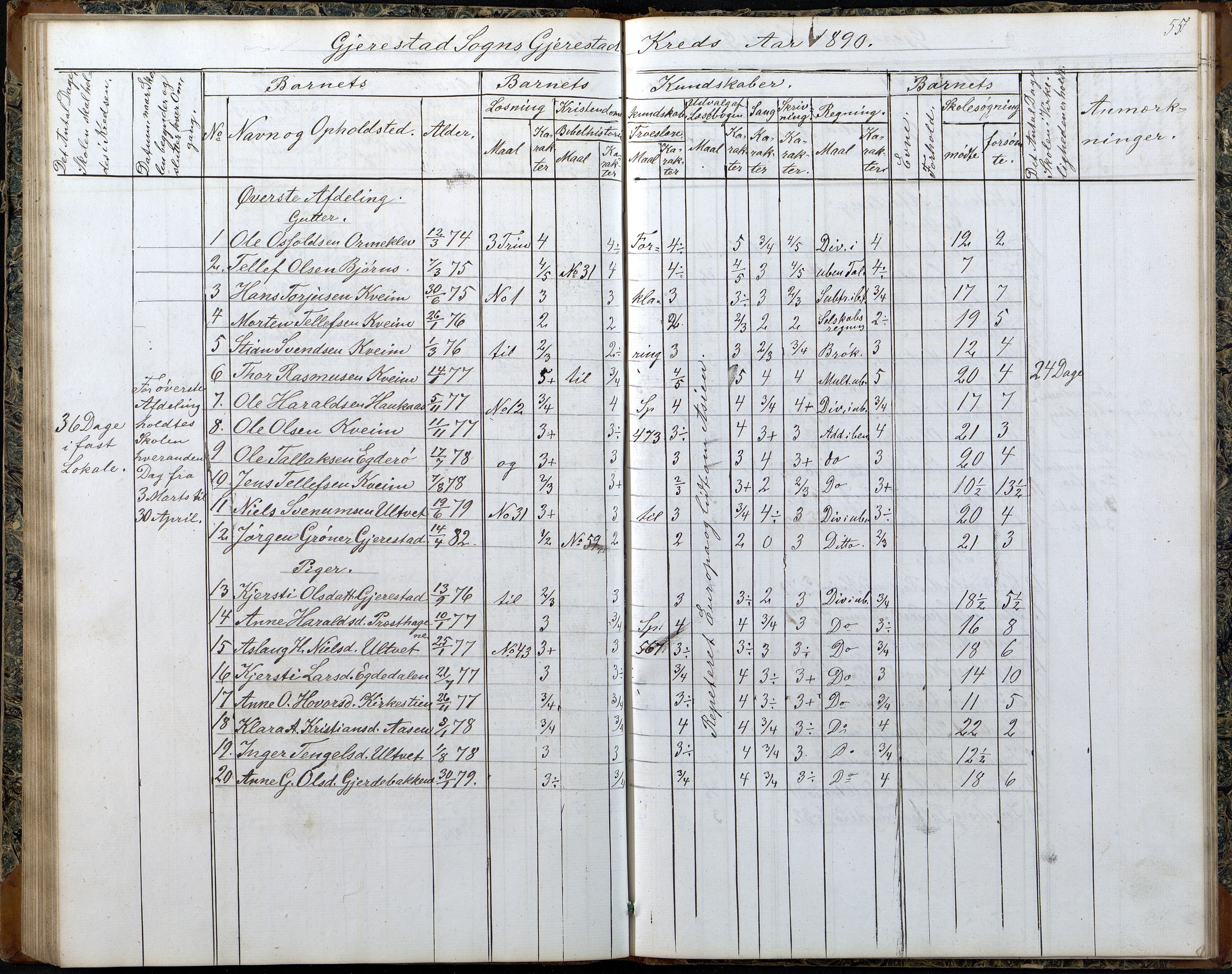 Gjerstad Kommune, Gjerstad Skole, AAKS/KA0911-550a/F02/L0006: Skoleprotokoll, 1863-1891, p. 55