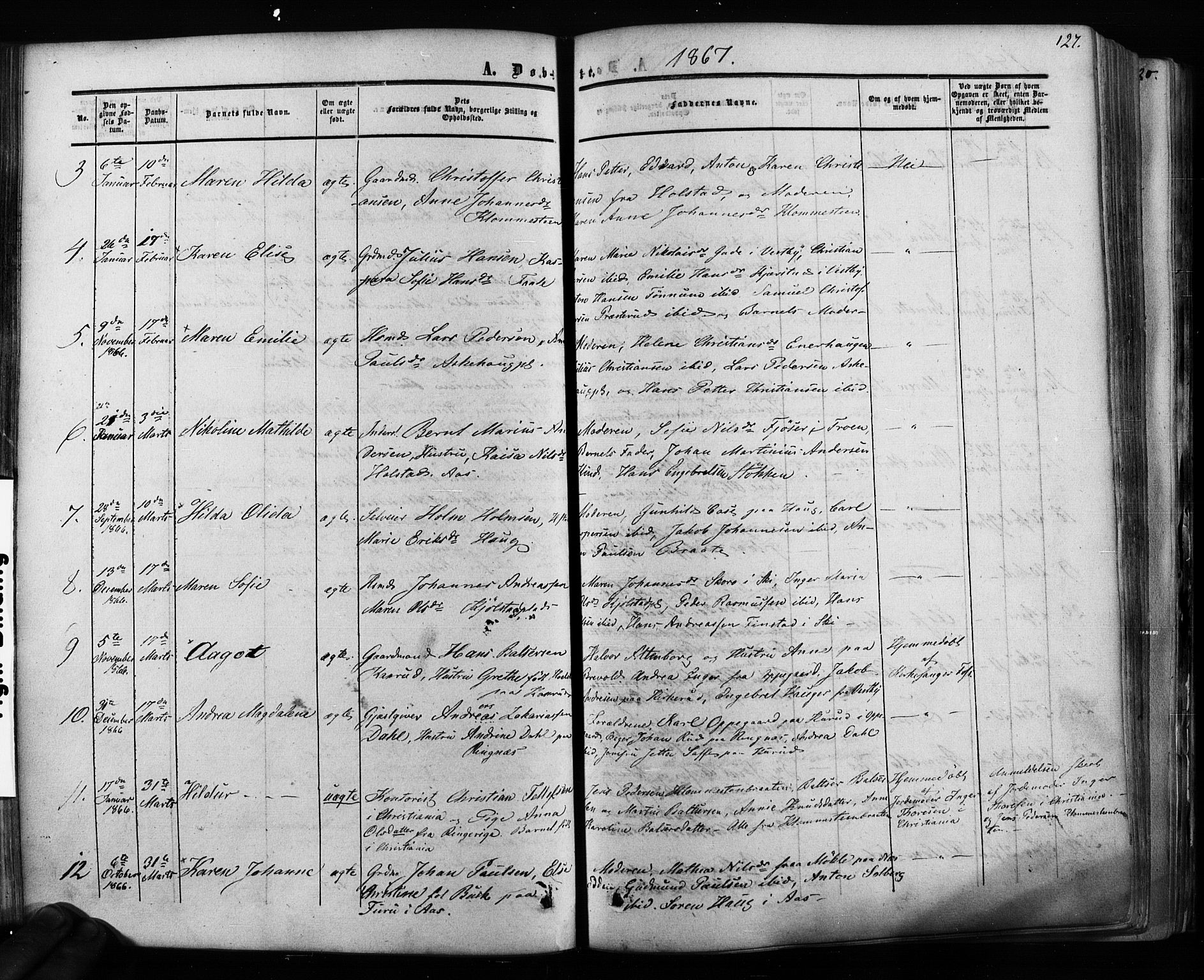 Ås prestekontor Kirkebøker, AV/SAO-A-10894/F/Fa/L0007: Parish register (official) no. I 7, 1854-1870, p. 127