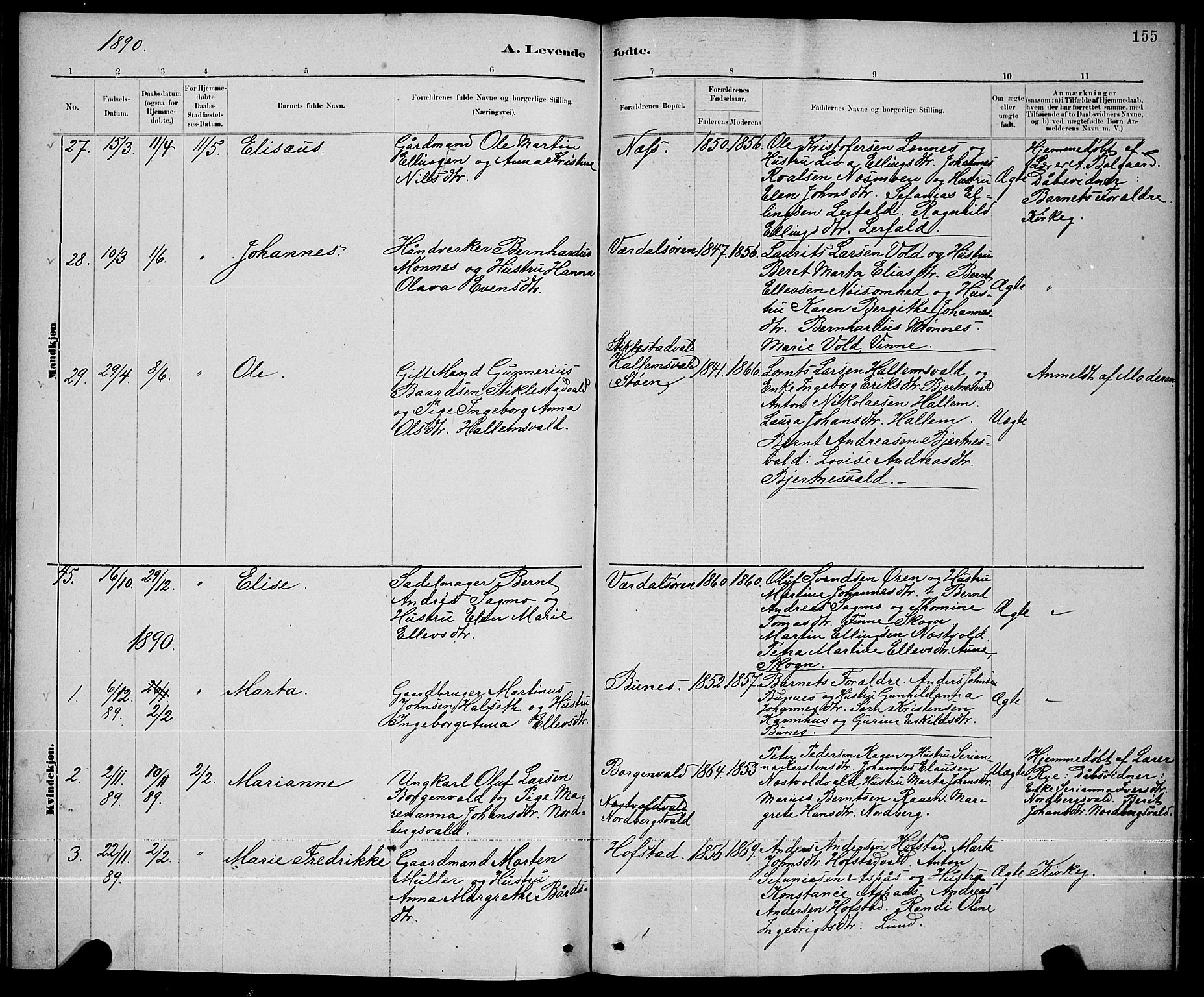 Ministerialprotokoller, klokkerbøker og fødselsregistre - Nord-Trøndelag, SAT/A-1458/723/L0256: Parish register (copy) no. 723C04, 1879-1890, p. 155