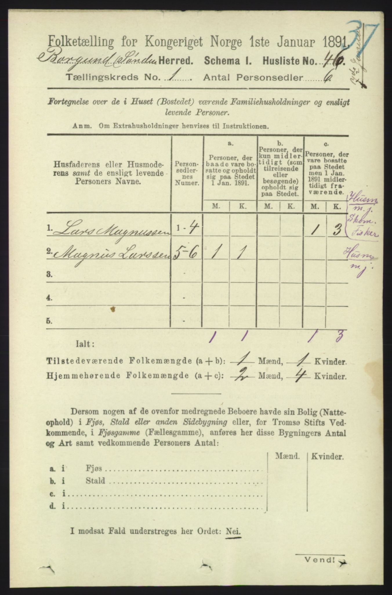 RA, 1891 census for 1531 Borgund, 1891, p. 106