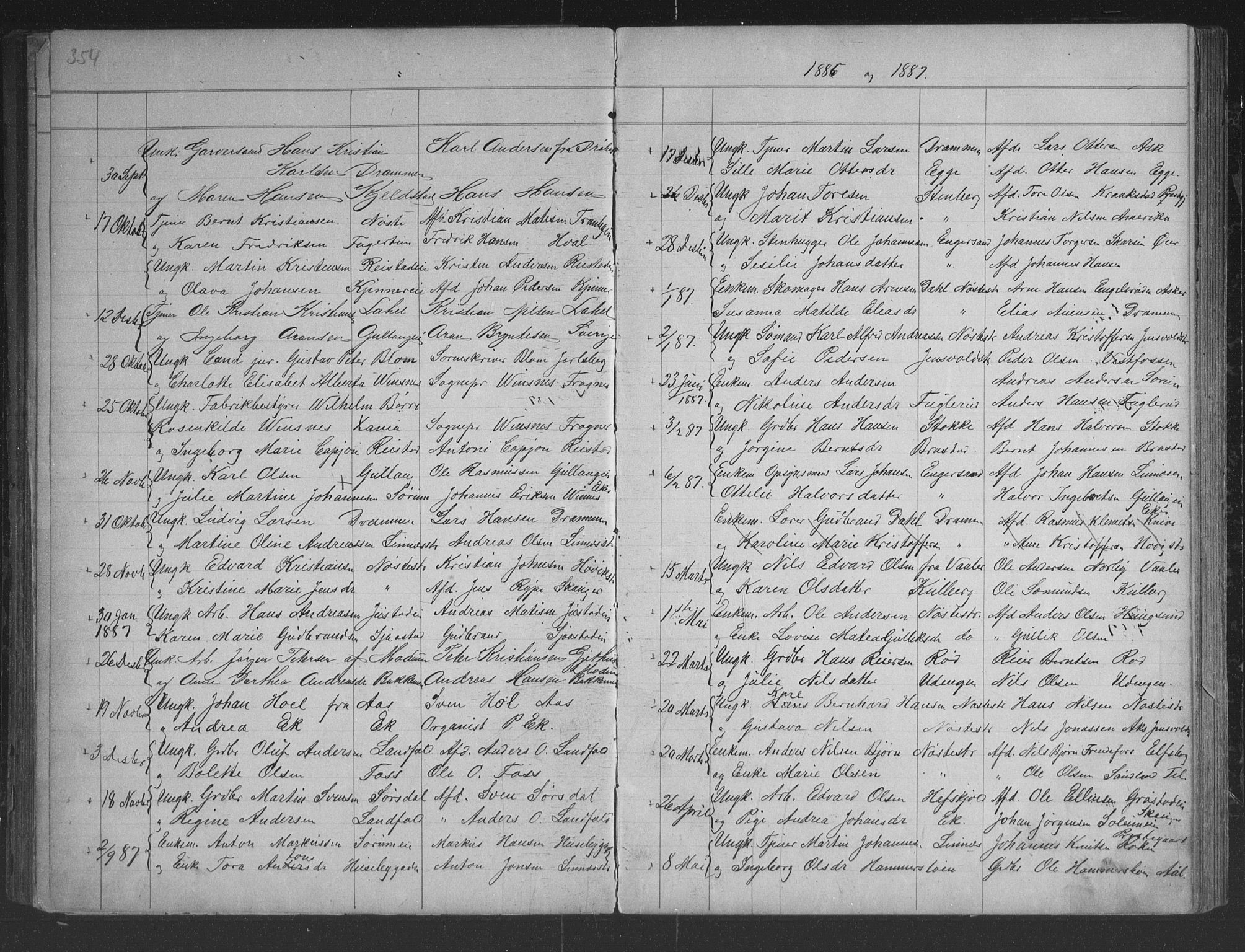 Lier kirkebøker, AV/SAKO-A-230/G/Gb/L0001: Parish register (copy) no. II 1, 1874-1898, p. 354-355