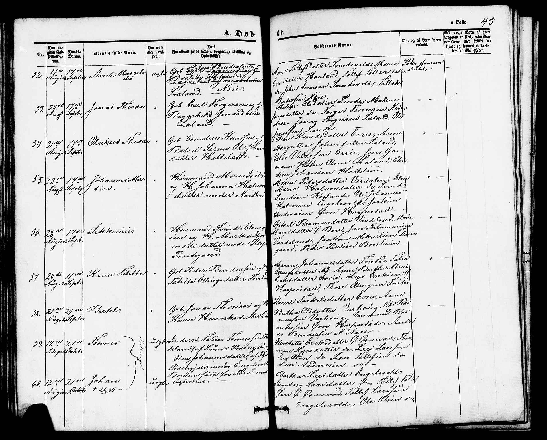 Klepp sokneprestkontor, AV/SAST-A-101803/001/3/30BB/L0002: Parish register (copy) no. B 2, 1860-1875, p. 45