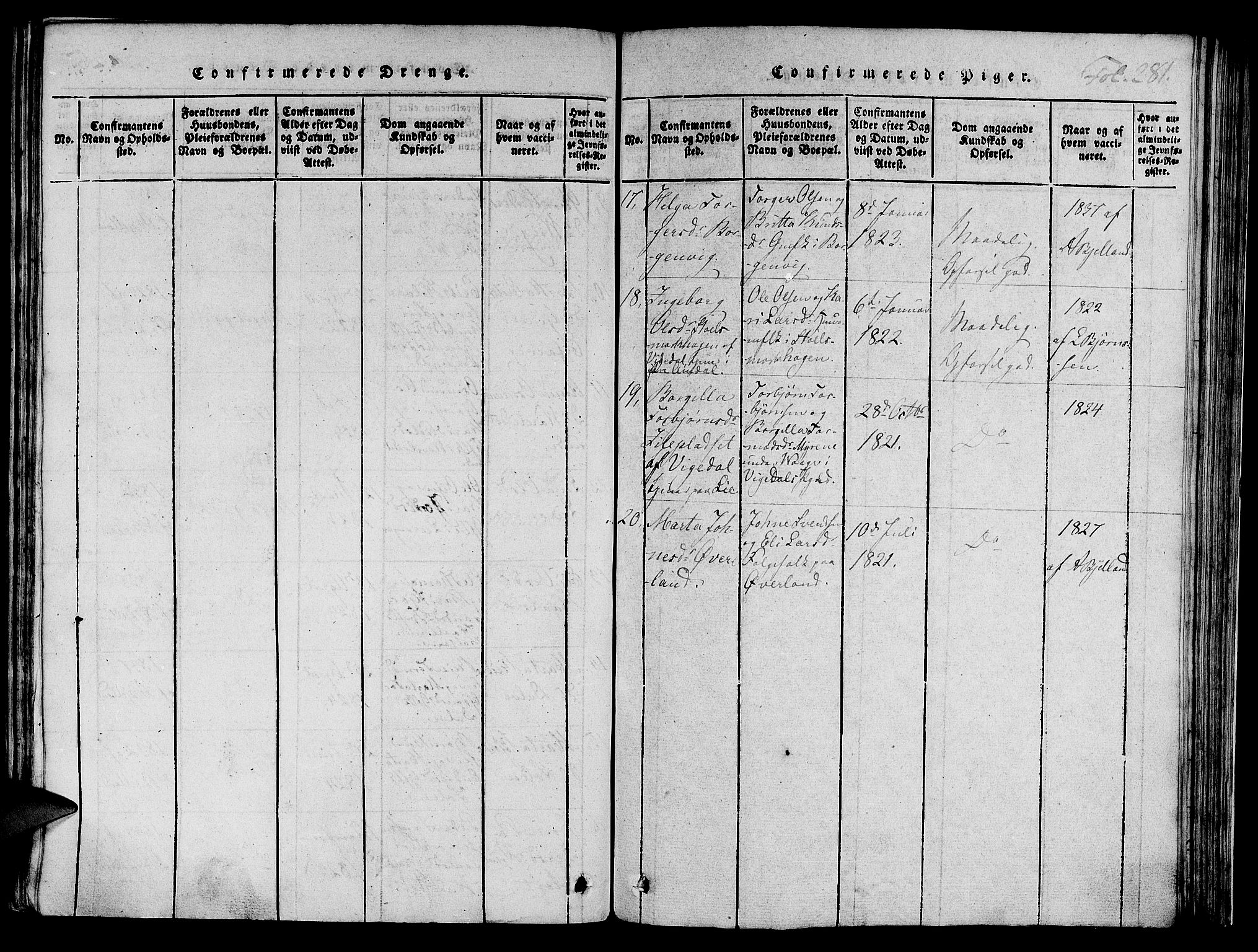 Nedstrand sokneprestkontor, AV/SAST-A-101841/01/IV: Parish register (official) no. A 6, 1816-1838, p. 281