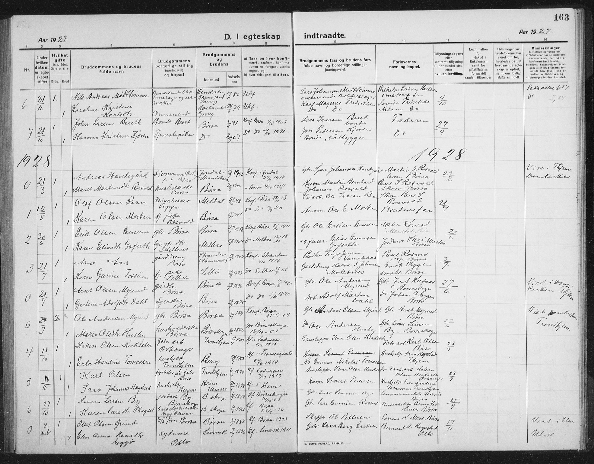 Ministerialprotokoller, klokkerbøker og fødselsregistre - Sør-Trøndelag, SAT/A-1456/665/L0778: Parish register (copy) no. 665C03, 1916-1938, p. 163