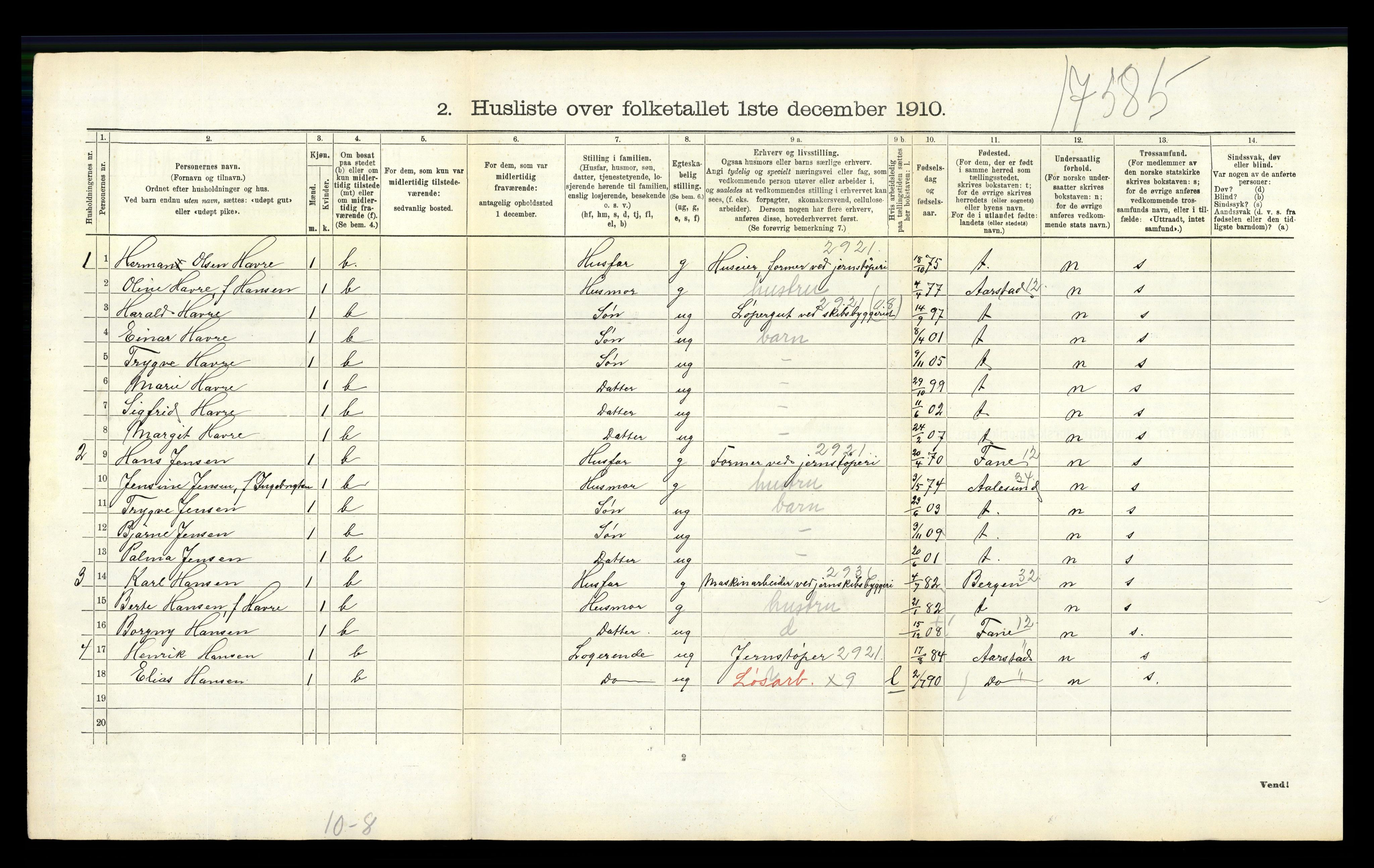 RA, 1910 census for Askøy, 1910, p. 2095