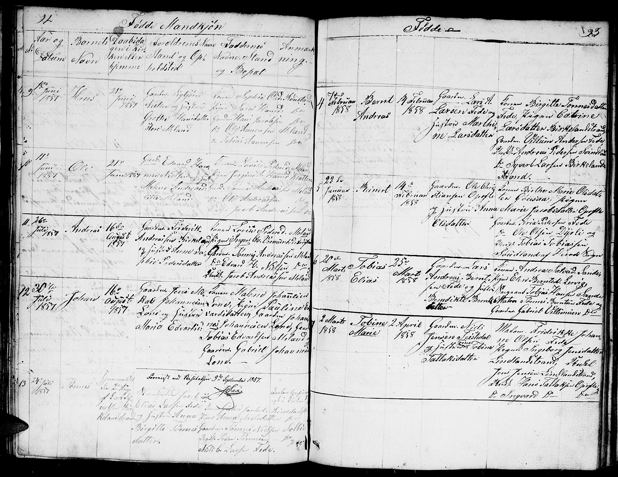 Kvinesdal sokneprestkontor, AV/SAK-1111-0026/F/Fb/Fba/L0002: Parish register (copy) no. B 2, 1838-1858, p. 92-93