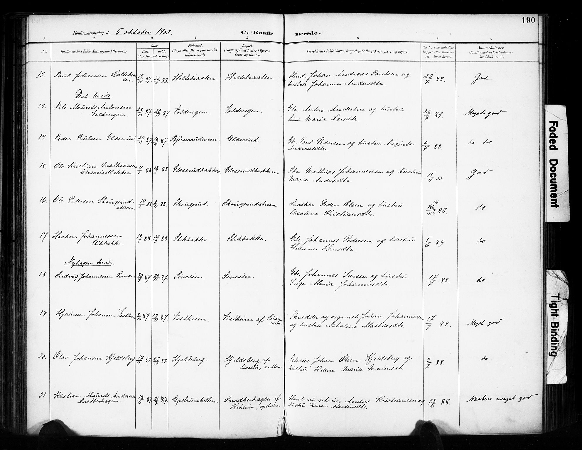 Vestre Toten prestekontor, SAH/PREST-108/H/Ha/Haa/L0011: Parish register (official) no. 11, 1895-1906, p. 190