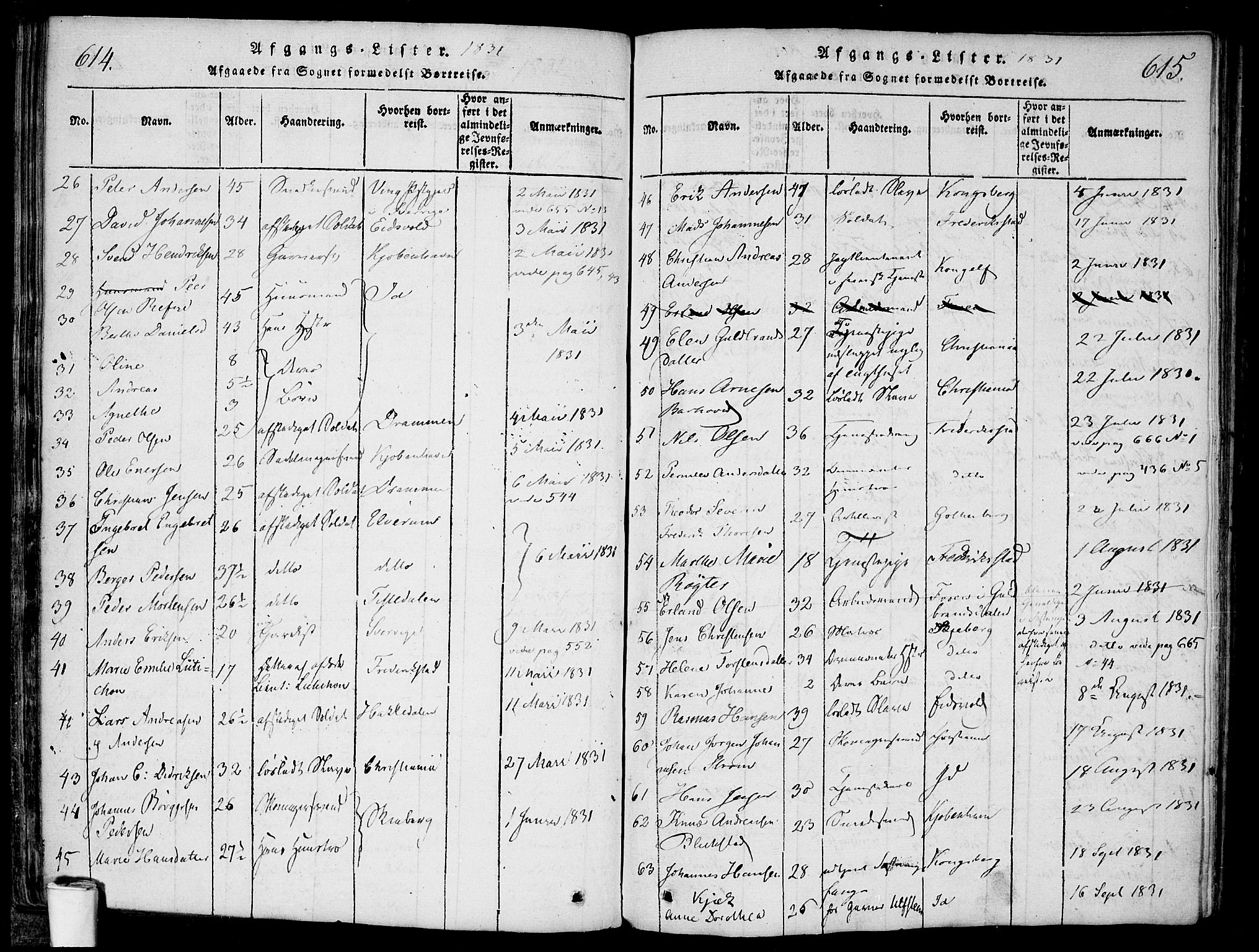 Halden prestekontor Kirkebøker, AV/SAO-A-10909/F/Fa/L0003: Parish register (official) no. I 3, 1815-1834, p. 614-615