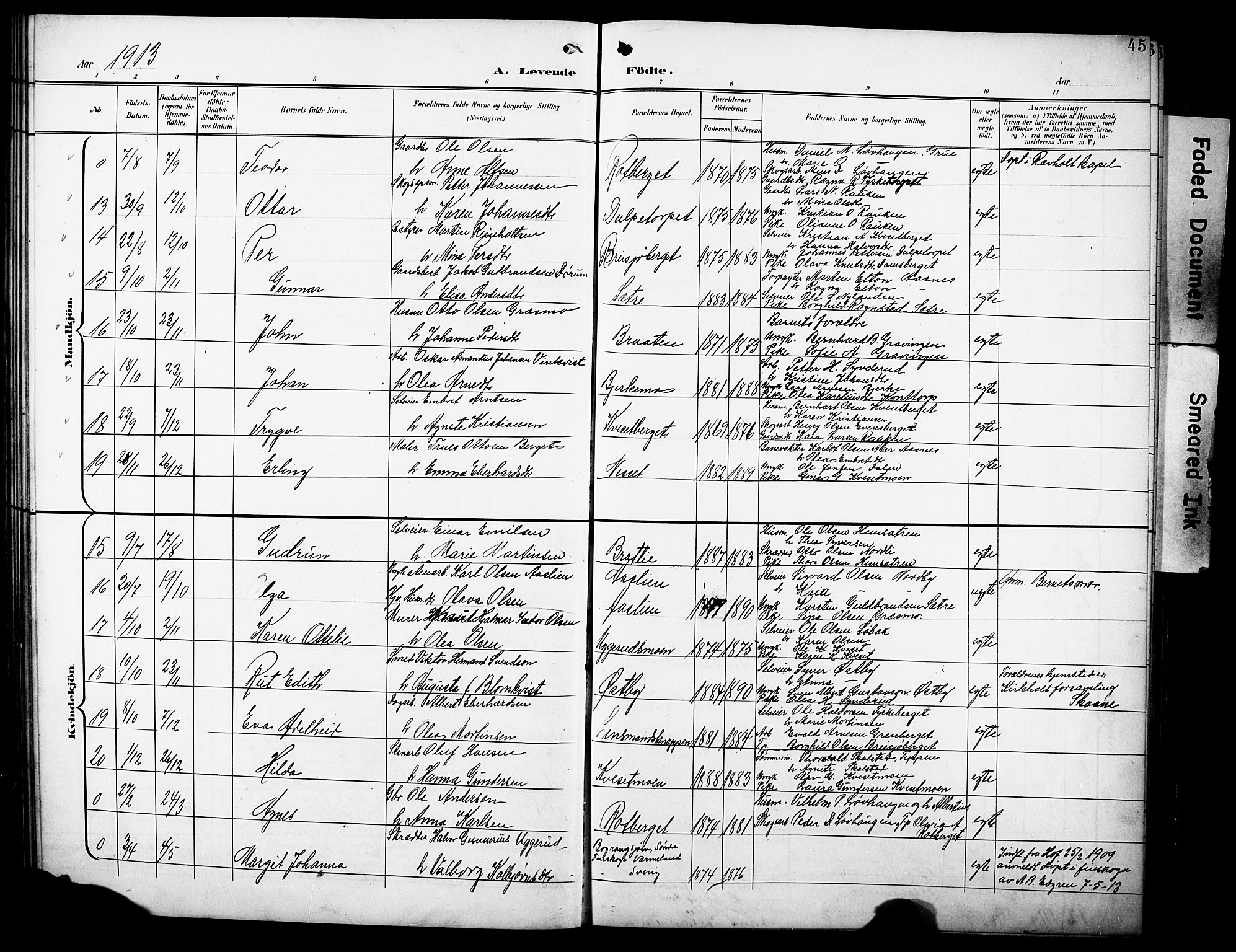 Hof prestekontor, SAH/PREST-038/H/Ha/Hab/L0005: Parish register (copy) no. 5, 1899-1916, p. 45