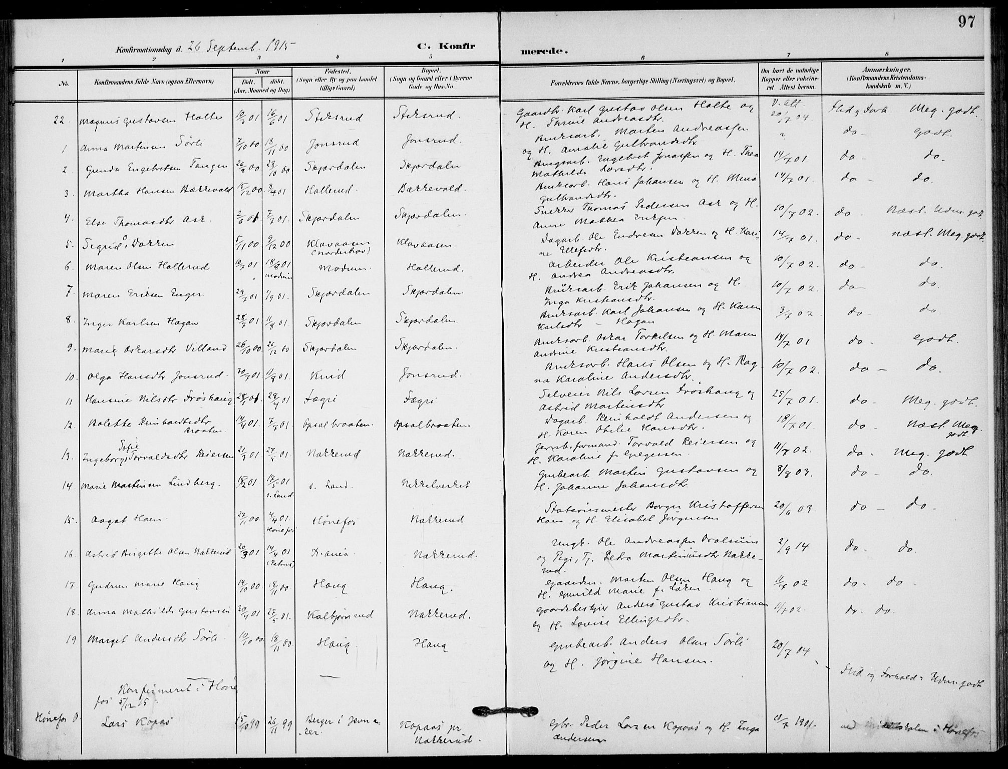 Hole kirkebøker, AV/SAKO-A-228/F/Fb/L0003: Parish register (official) no. II 3, 1906-1916, p. 97