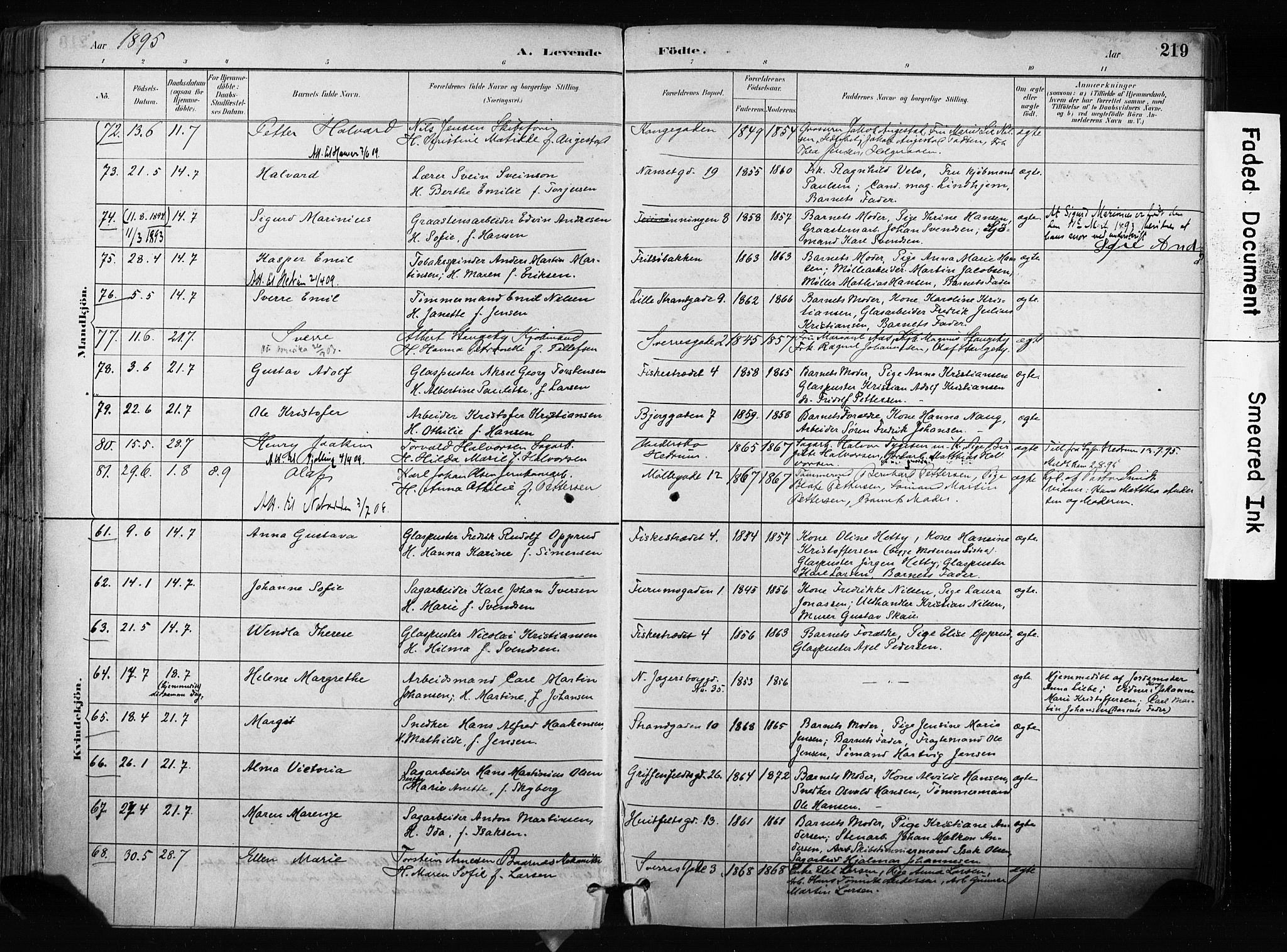 Larvik kirkebøker, SAKO/A-352/F/Fa/L0009: Parish register (official) no. I 9, 1884-1904, p. 219