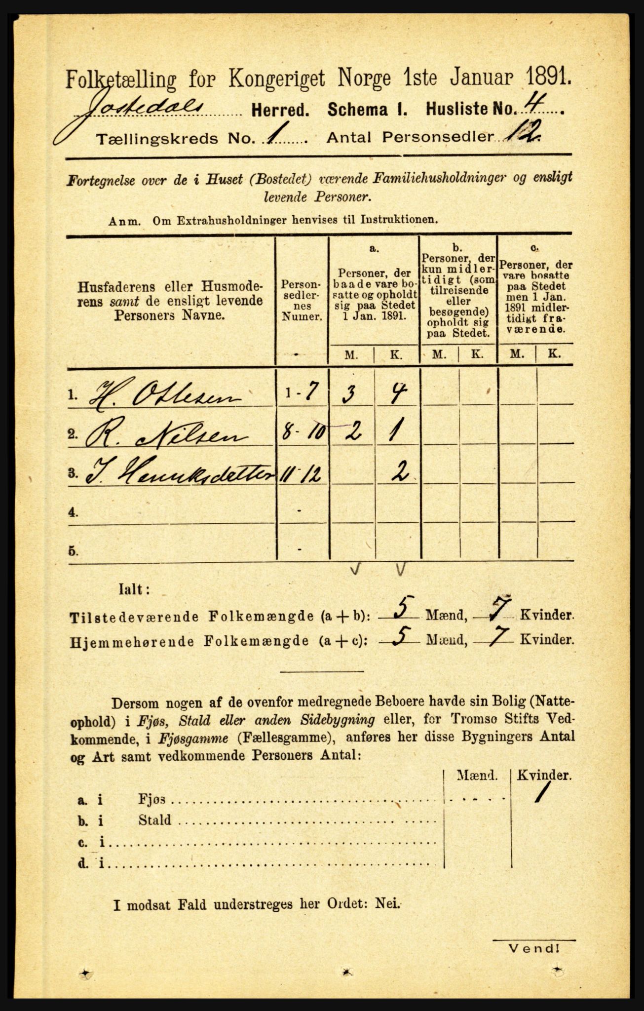 RA, 1891 census for 1427 Jostedal, 1891, p. 16