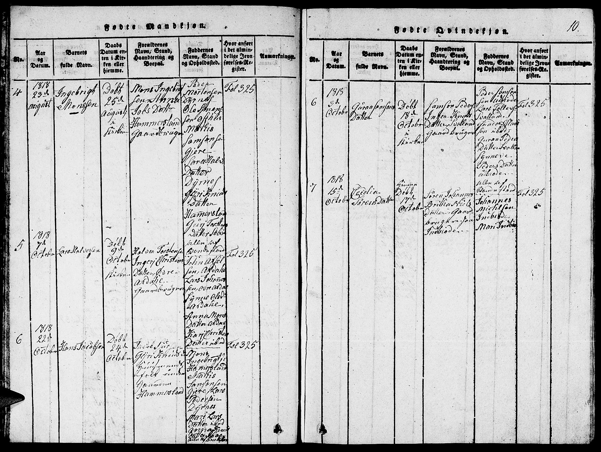 Fjelberg sokneprestembete, SAB/A-75201/H/Hab: Parish register (copy) no. A 1, 1816-1823, p. 10