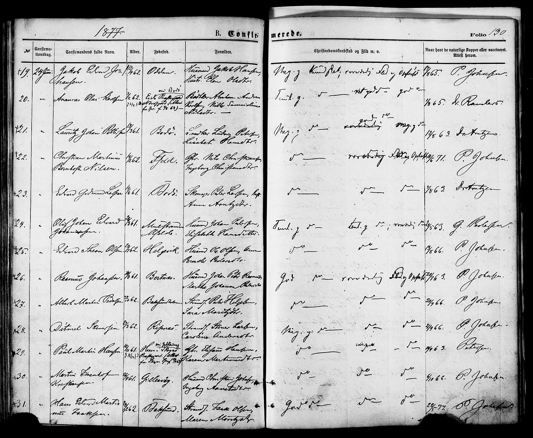 Ministerialprotokoller, klokkerbøker og fødselsregistre - Nordland, AV/SAT-A-1459/801/L0009: Parish register (official) no. 801A09, 1876-1883, p. 130