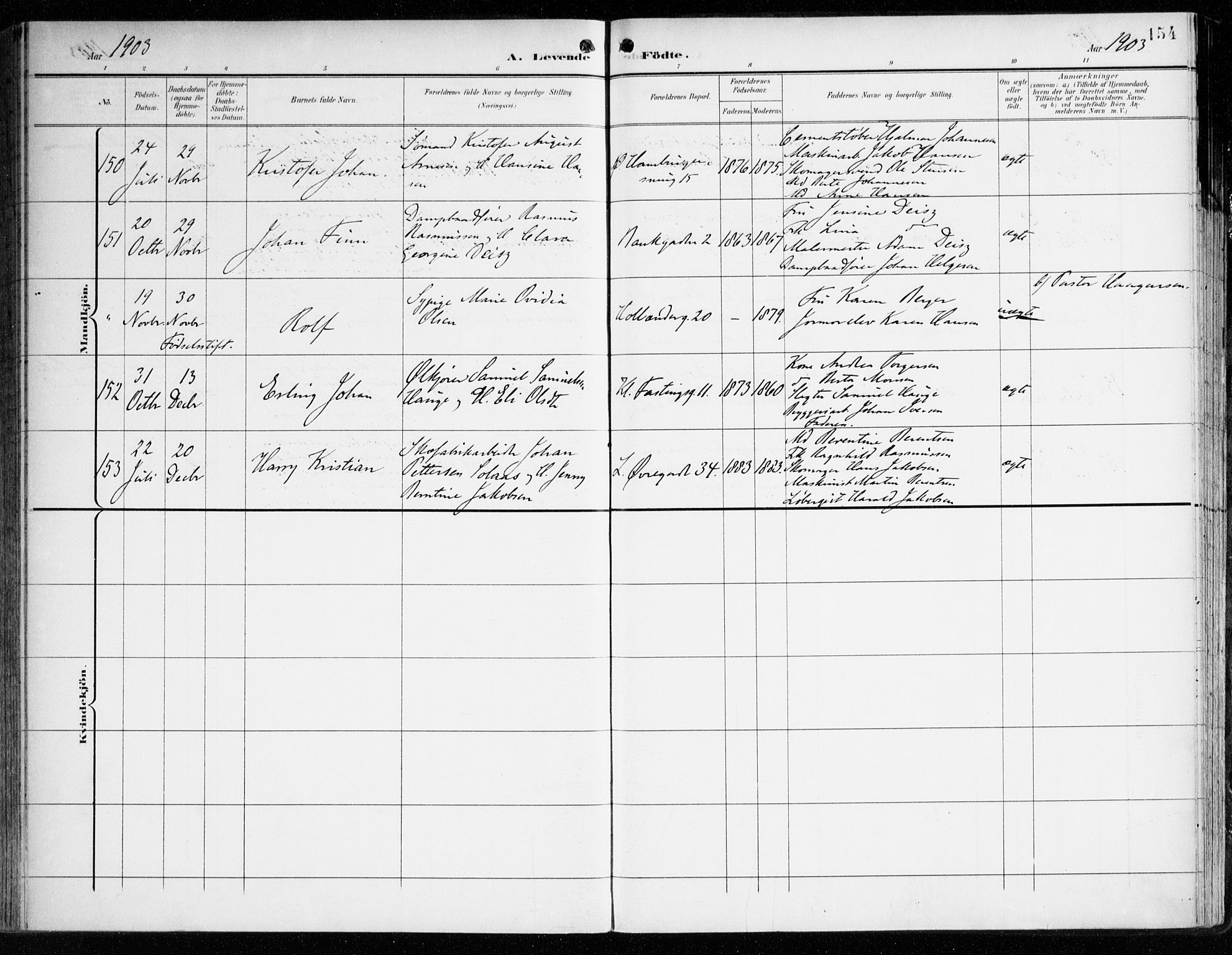 Korskirken sokneprestembete, AV/SAB-A-76101/H/Haa/L0023: Parish register (official) no. B 9, 1899-1908, p. 154