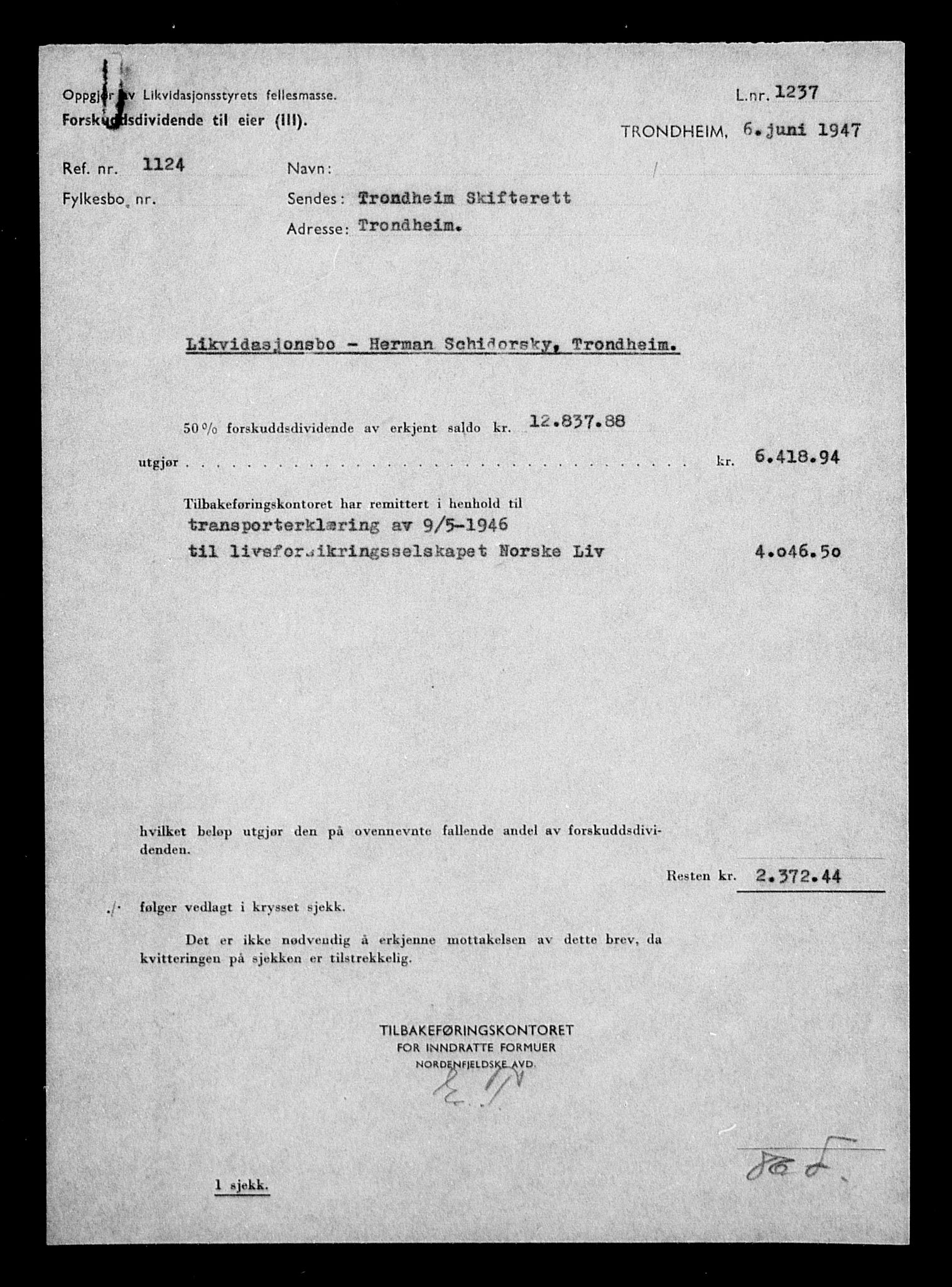 Justisdepartementet, Tilbakeføringskontoret for inndratte formuer, AV/RA-S-1564/H/Hc/Hca/L0908: --, 1945-1947, p. 168