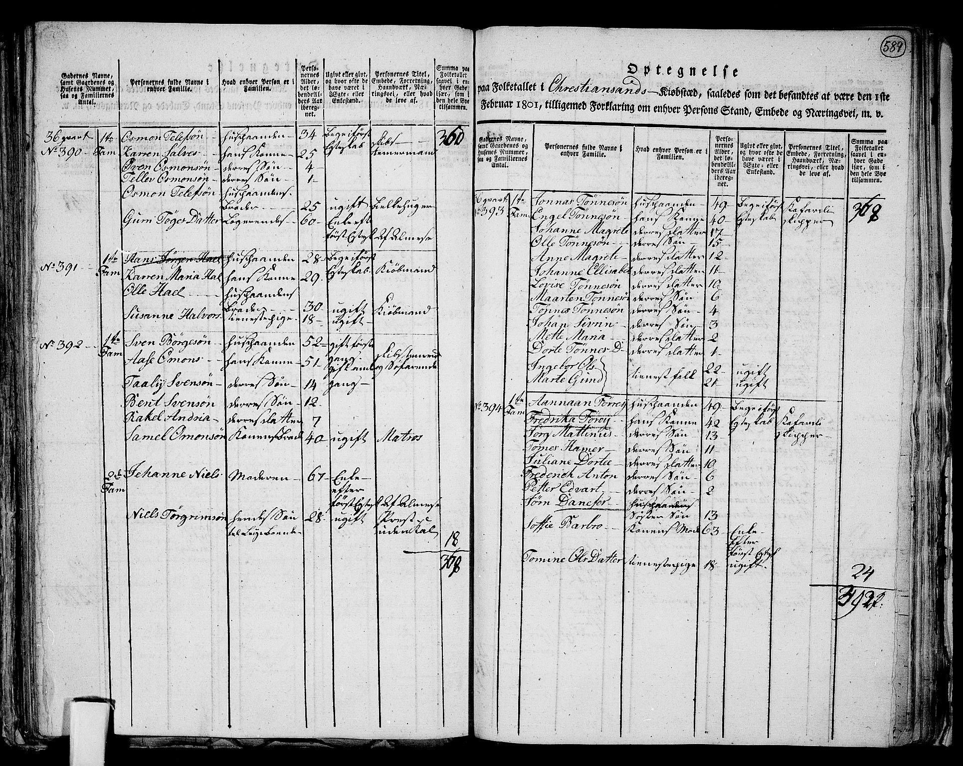 RA, 1801 census for 1001P Kristiansand, 1801, p. 588b-589a