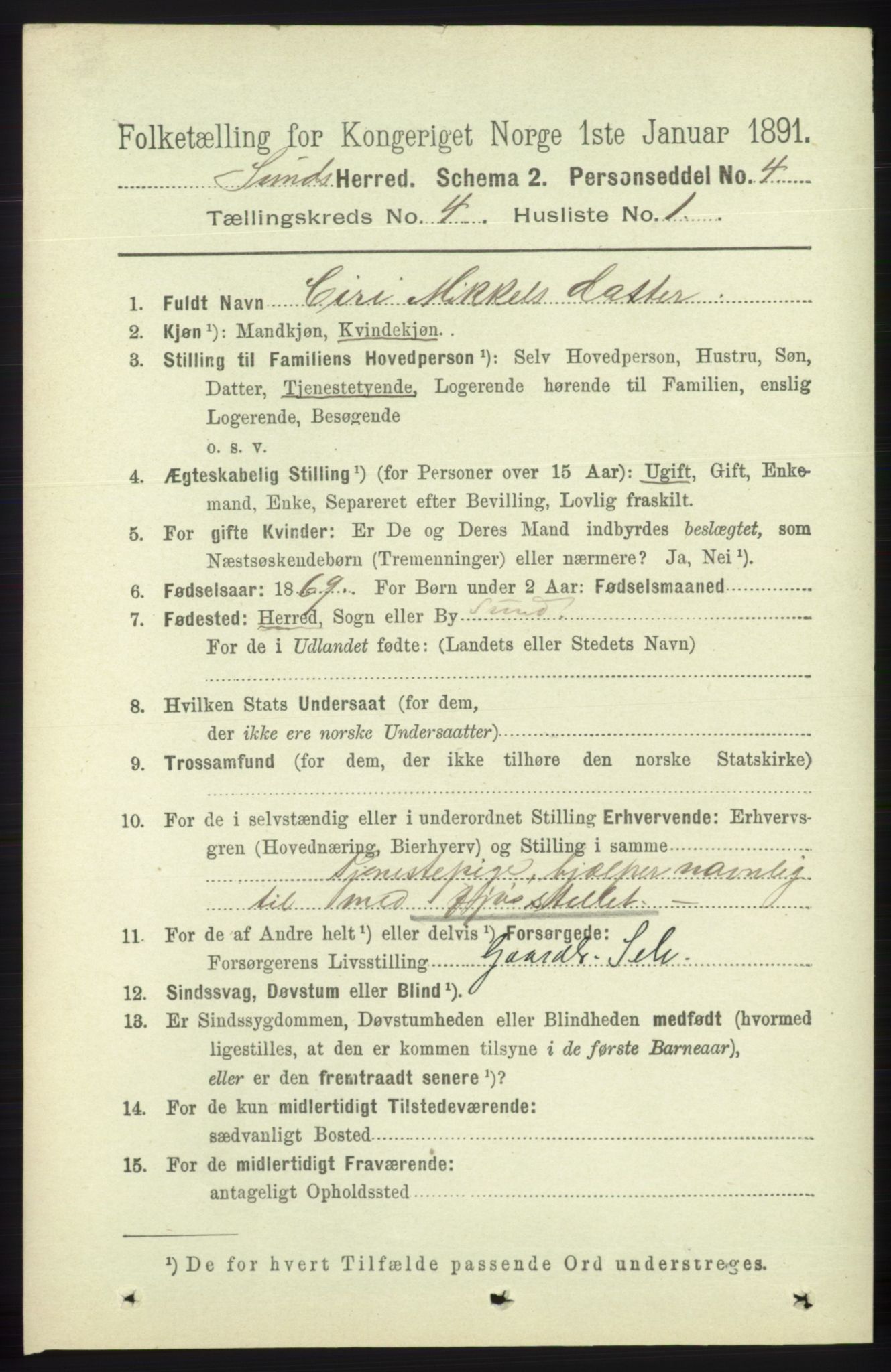 RA, 1891 census for 1245 Sund, 1891, p. 1854