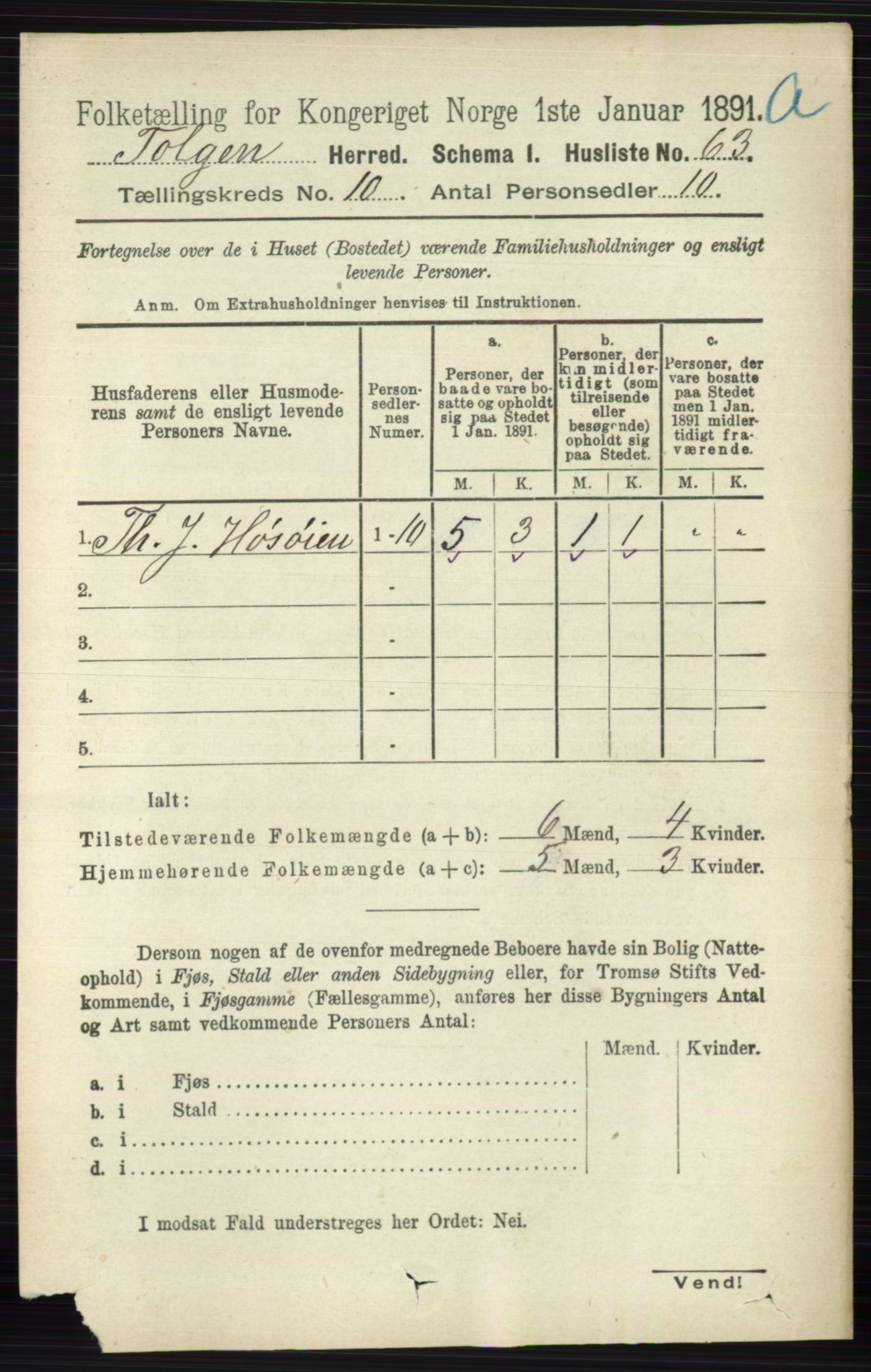 RA, 1891 census for 0436 Tolga, 1891, p. 2685