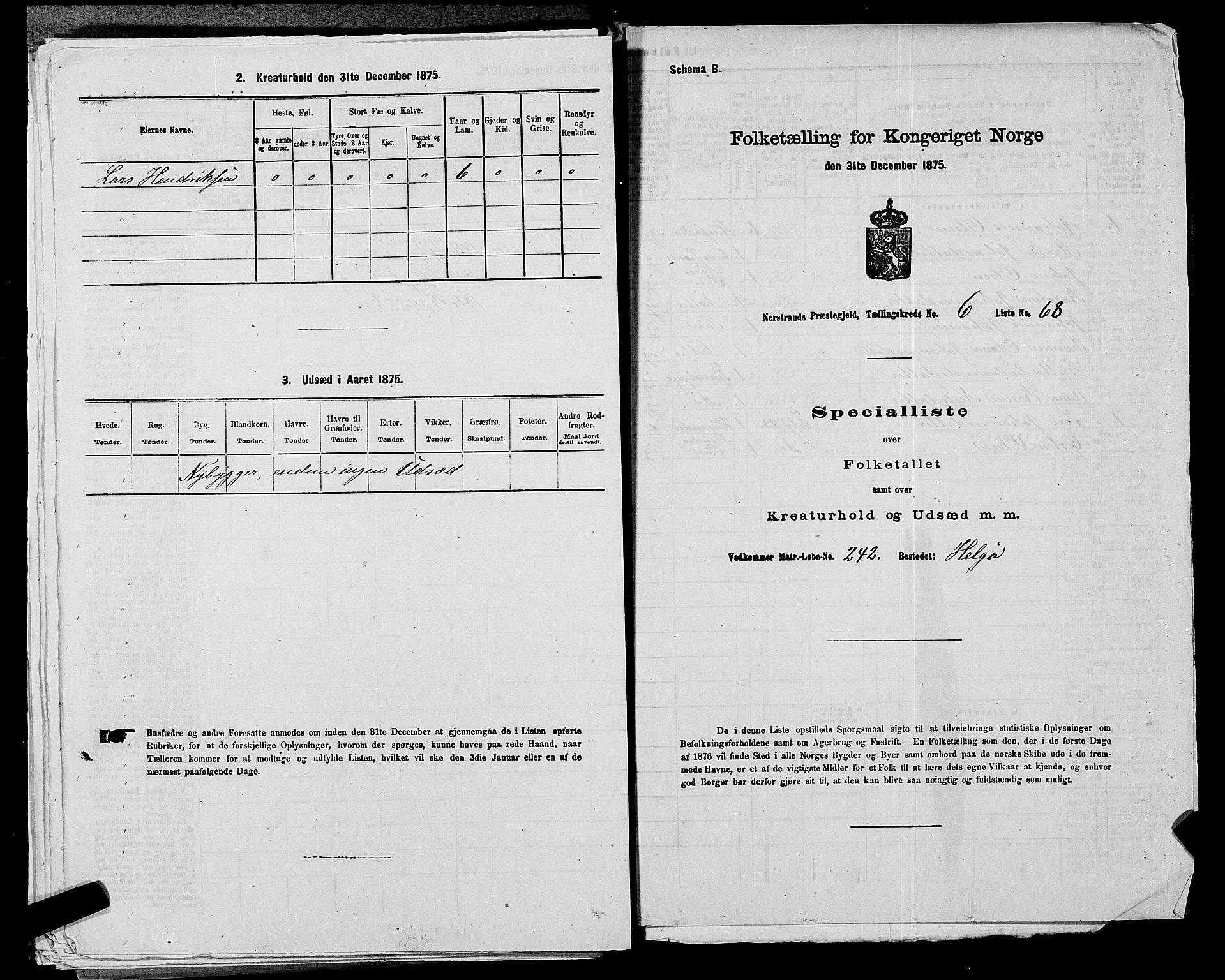 SAST, 1875 census for 1139P Nedstrand, 1875, p. 775