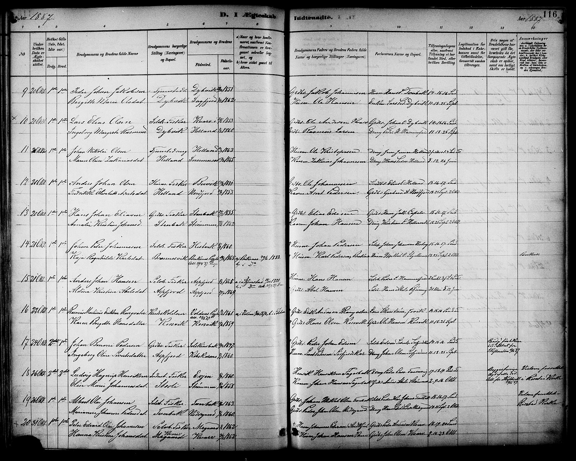 Ministerialprotokoller, klokkerbøker og fødselsregistre - Nordland, AV/SAT-A-1459/854/L0777: Parish register (official) no. 854A01 /1, 1883-1891, p. 116