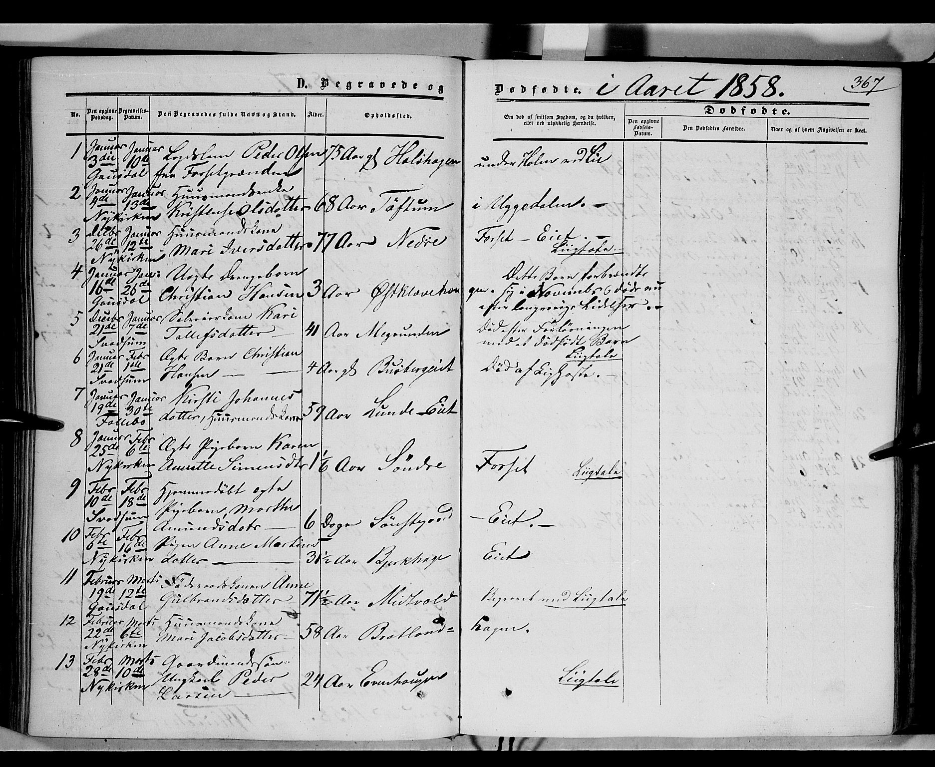 Gausdal prestekontor, SAH/PREST-090/H/Ha/Haa/L0008: Parish register (official) no. 8, 1850-1861, p. 367