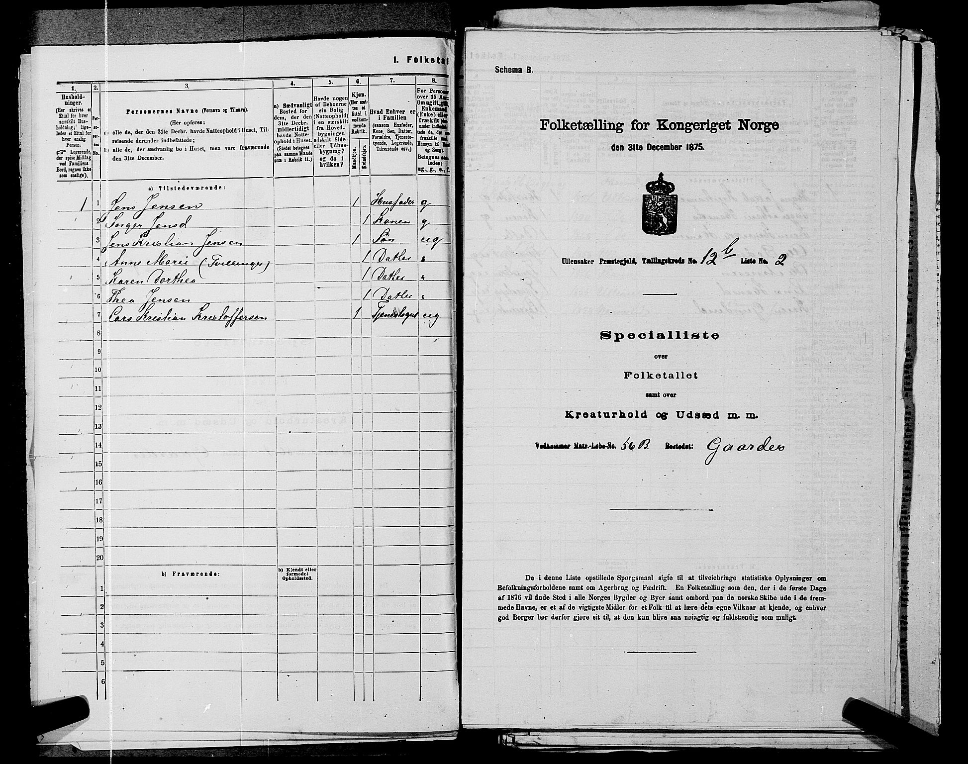 RA, 1875 census for 0235P Ullensaker, 1875, p. 1817