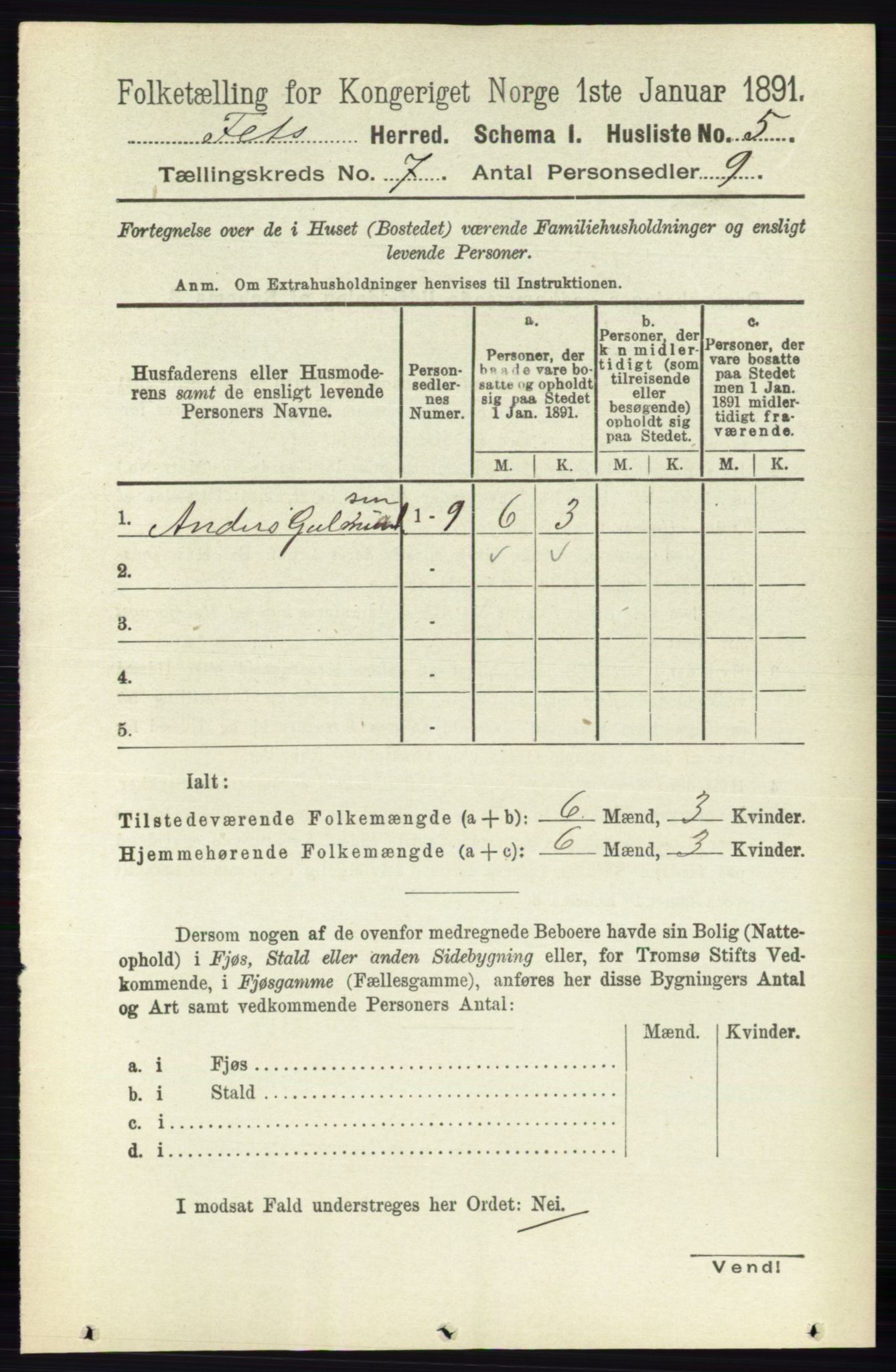 RA, 1891 census for 0227 Fet, 1891, p. 2355