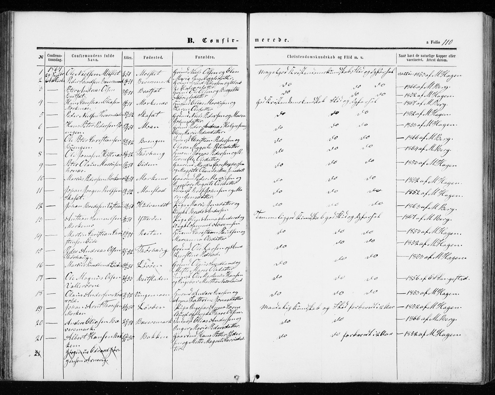Ministerialprotokoller, klokkerbøker og fødselsregistre - Sør-Trøndelag, SAT/A-1456/655/L0678: Parish register (official) no. 655A07, 1861-1873, p. 110