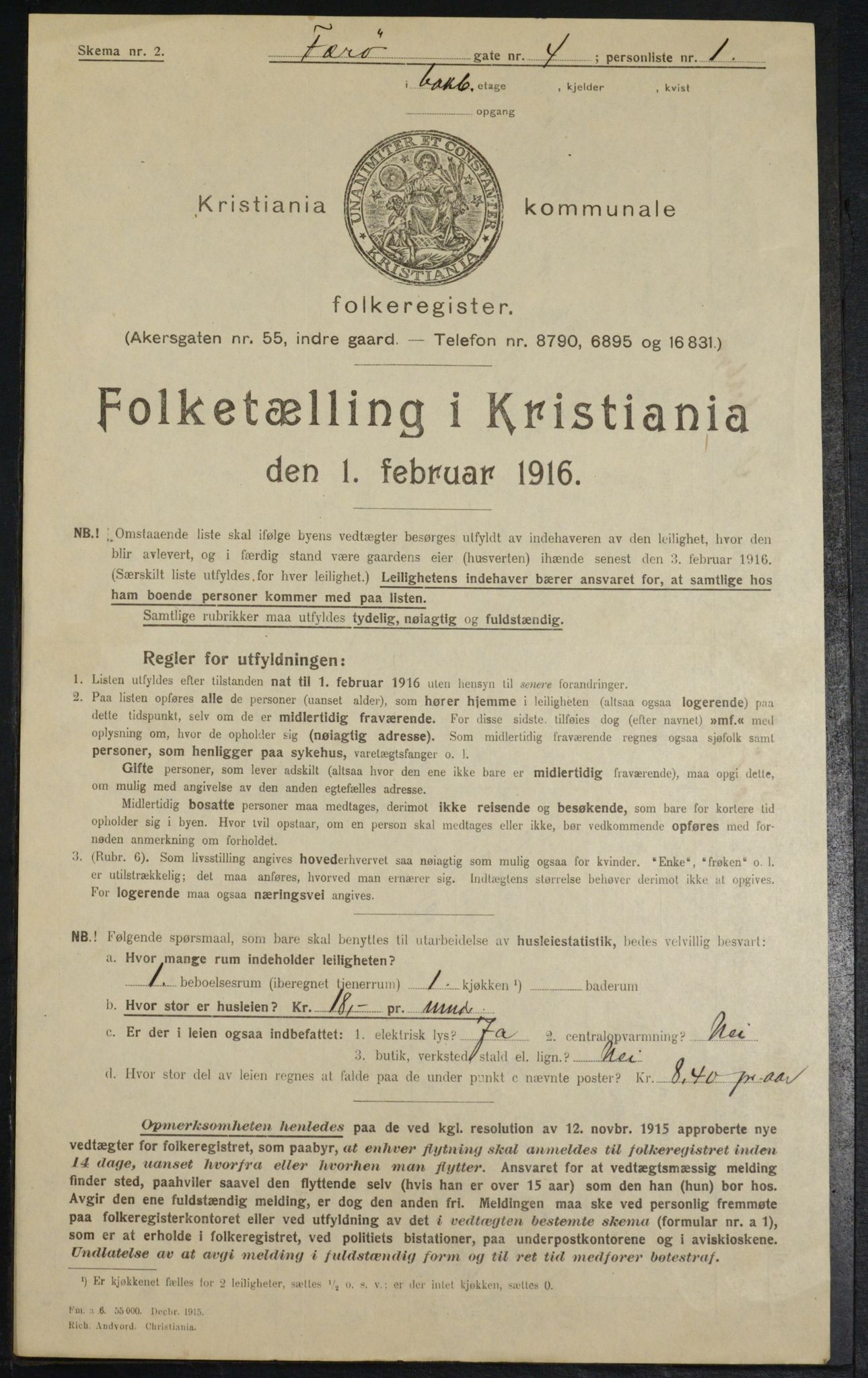 OBA, Municipal Census 1916 for Kristiania, 1916, p. 29068