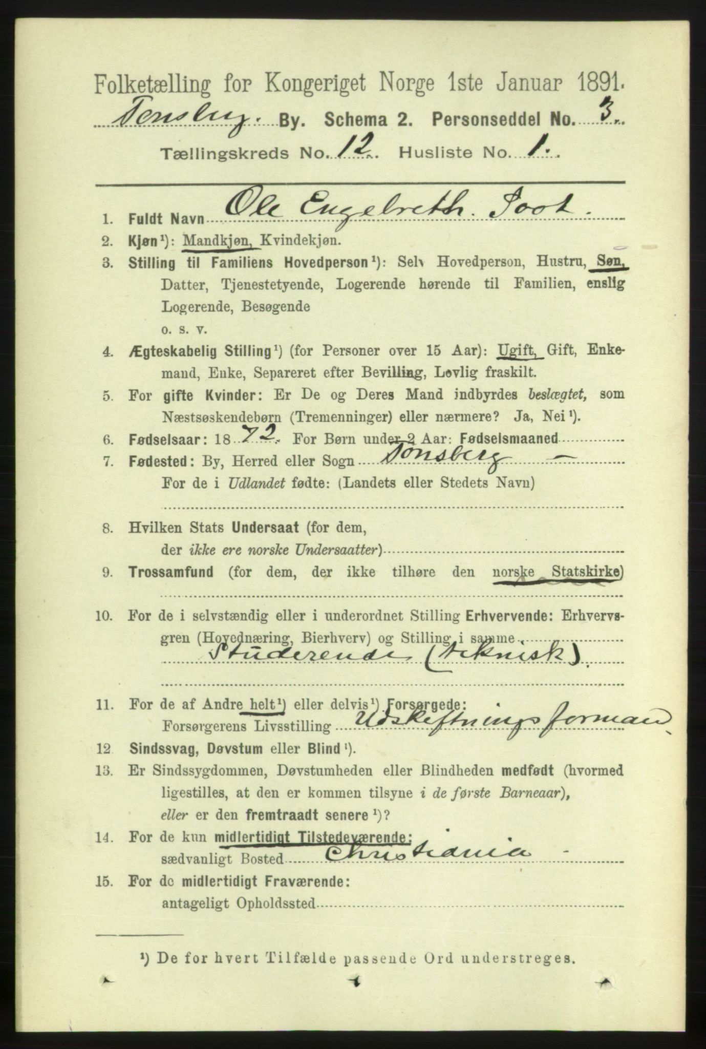 RA, 1891 census for 0705 Tønsberg, 1891, p. 4065